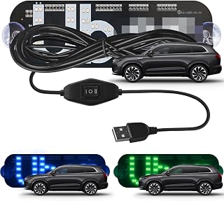 LED Light for Car, Blue&Green Car Signs Lights for Windshield, Bumper Sticker Sign with Suction Cups & Universal USB-Plug for All Cars