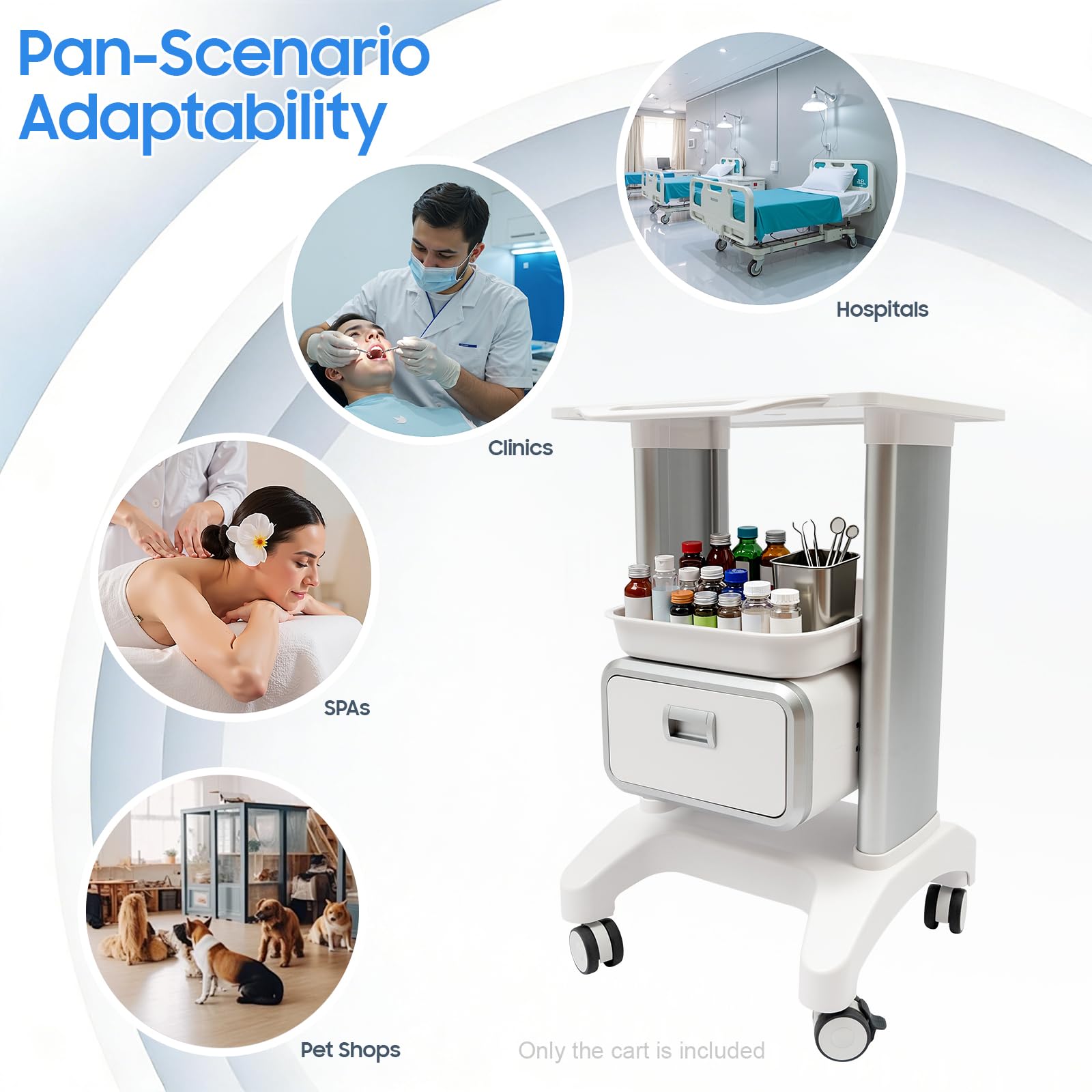 Carrello da laboratorio, carrello medico, carrello cosmetico con 1 cassetto e ripiano superiore, carrello da laboratorio arrotolabile, materiale ABS, multifunzione, per laboratorio, clinica, ospedale