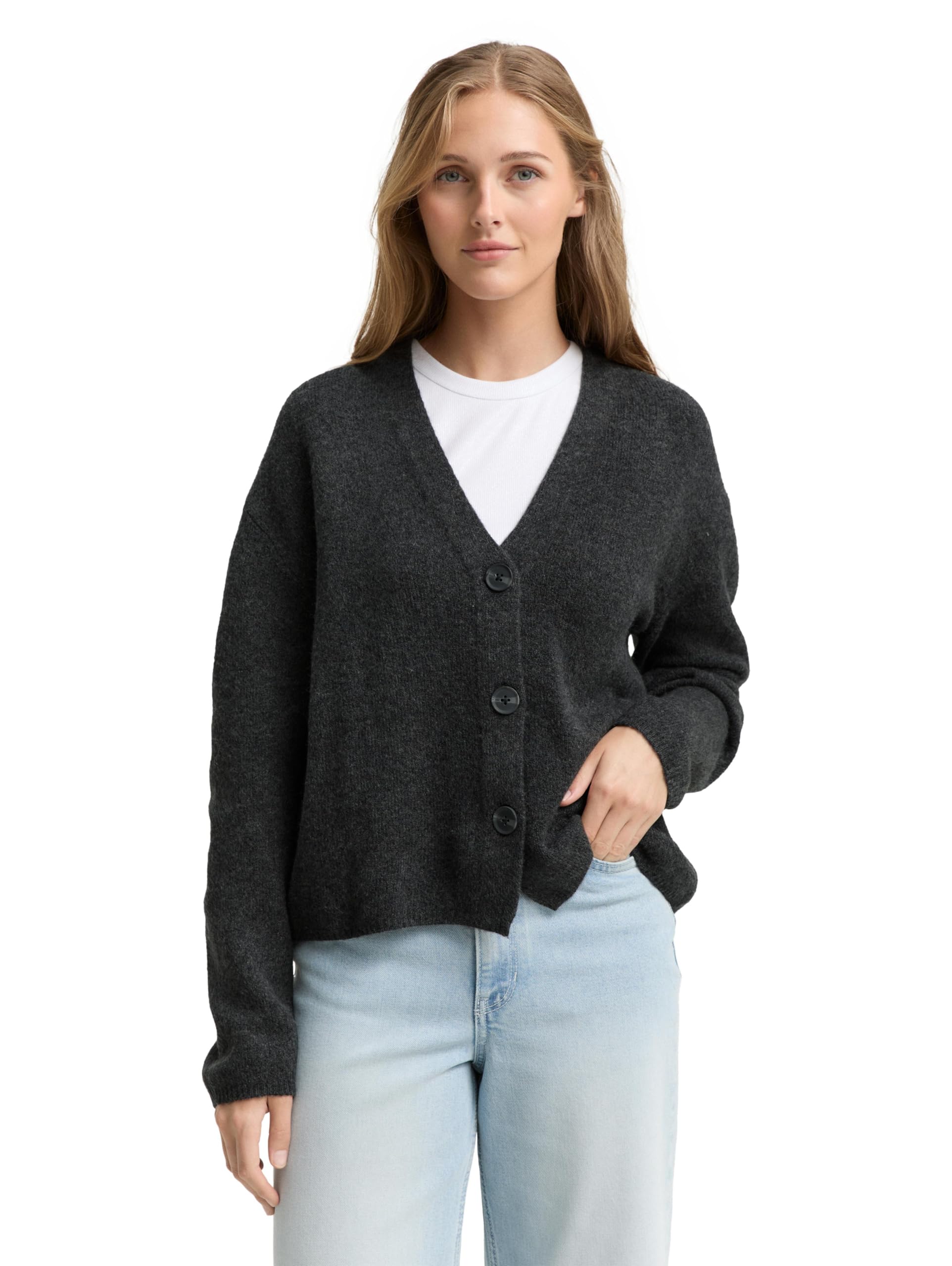 Tom Tailor Denim Damen 1048350 Cardigan mit V-Ausschnitt (1er Pack)