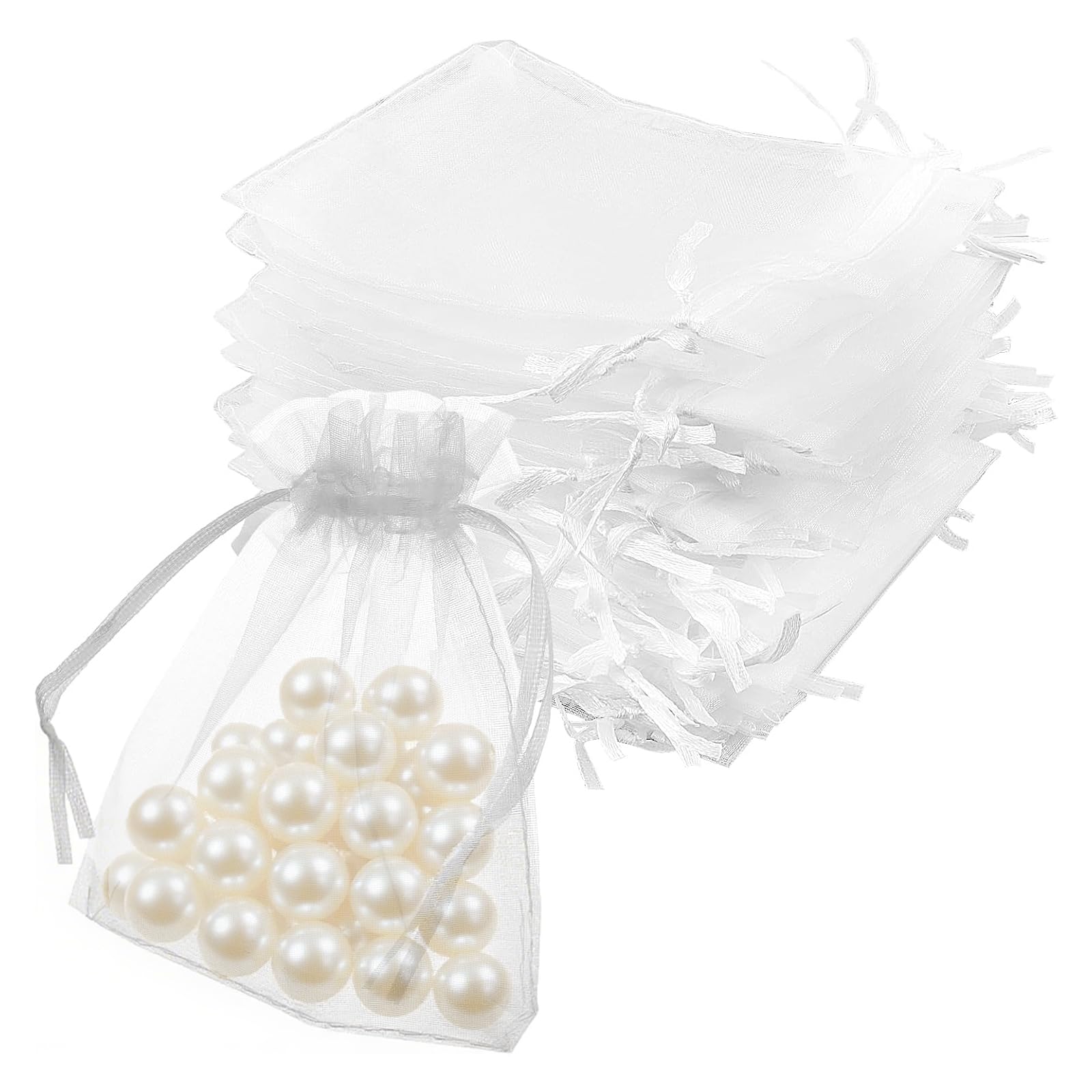 NGOSUET 300 sacchetti in organza, 7 x 9 cm, colore bianco, piccolo sacchetto regalo, in organza, con coulisse, per caramelle, gioielli, sacchetto regalo