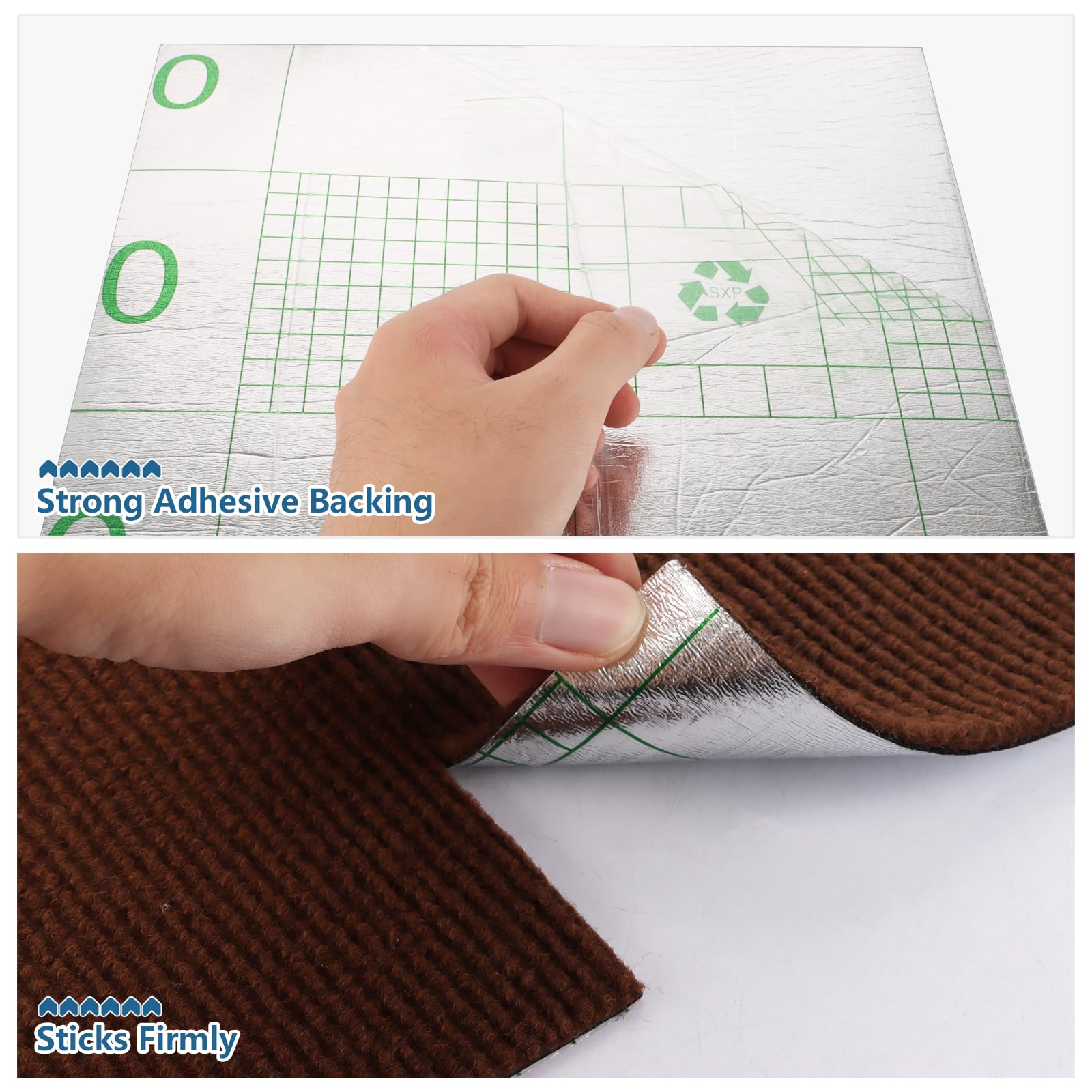 Selbstklebende Teppichfliesen, 30 Stück, Braun, 30 x 30 cm, rutschfest, strapazierfähig, quadratisch, leicht anzubringen und zu verlegen, ideal für Büro, Wohnzimmer und Schlafzimmer, zum Abdecken von