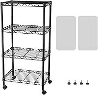 Vista 9 de SINGAYE Estante de almacenamiento ajustable de 4 niveles con ruedas, estantería resistente, estantes de alambre para garaje, oficina, despensa