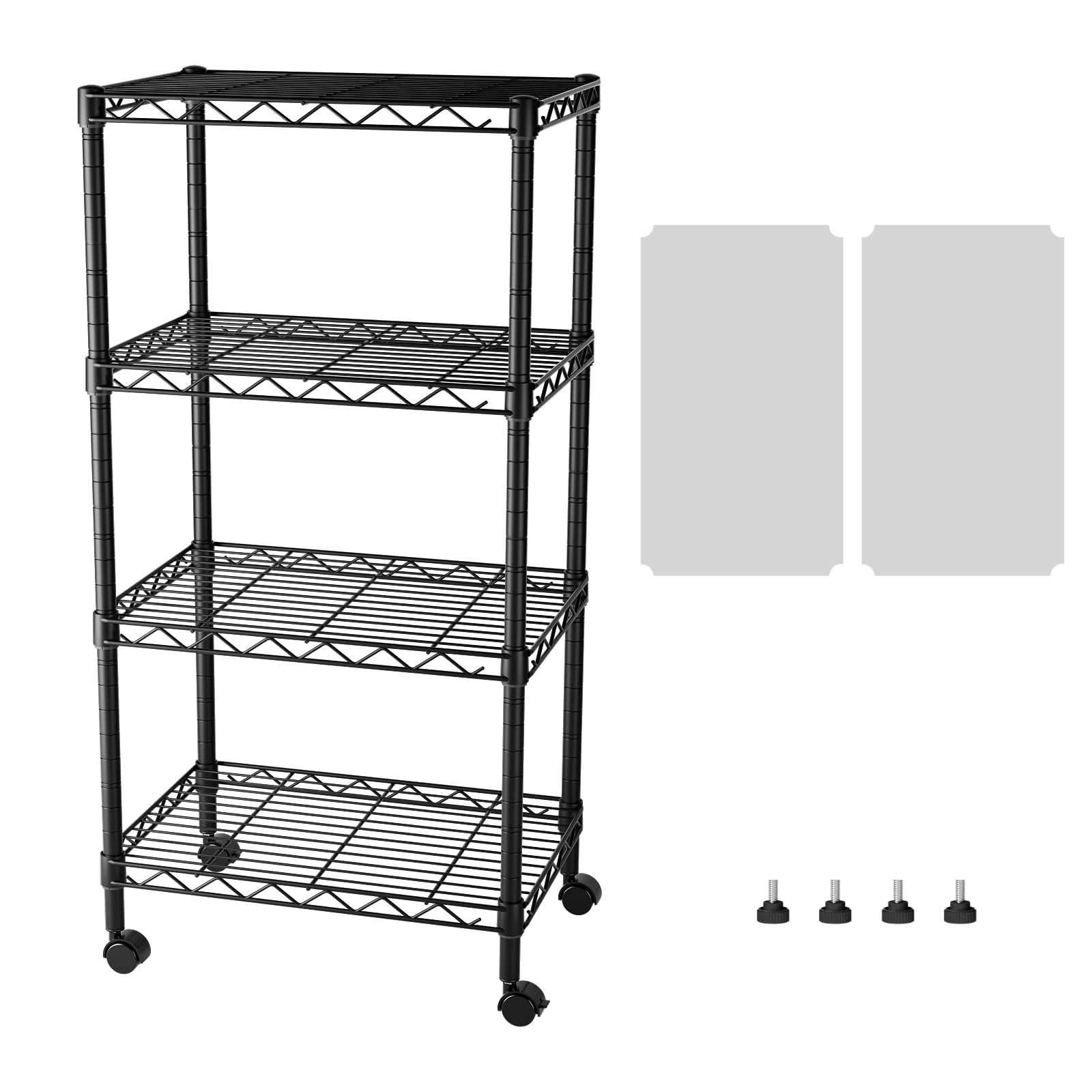 SINGAYE 4 Small Shelves Storage Shelf Wire Shelving Unit Metal Shelf Adjustable Organizers Storage Shelving with Wheels for Bathroom Laundry Room Kitchen Pantry12”D x 18”W x 45”H Black