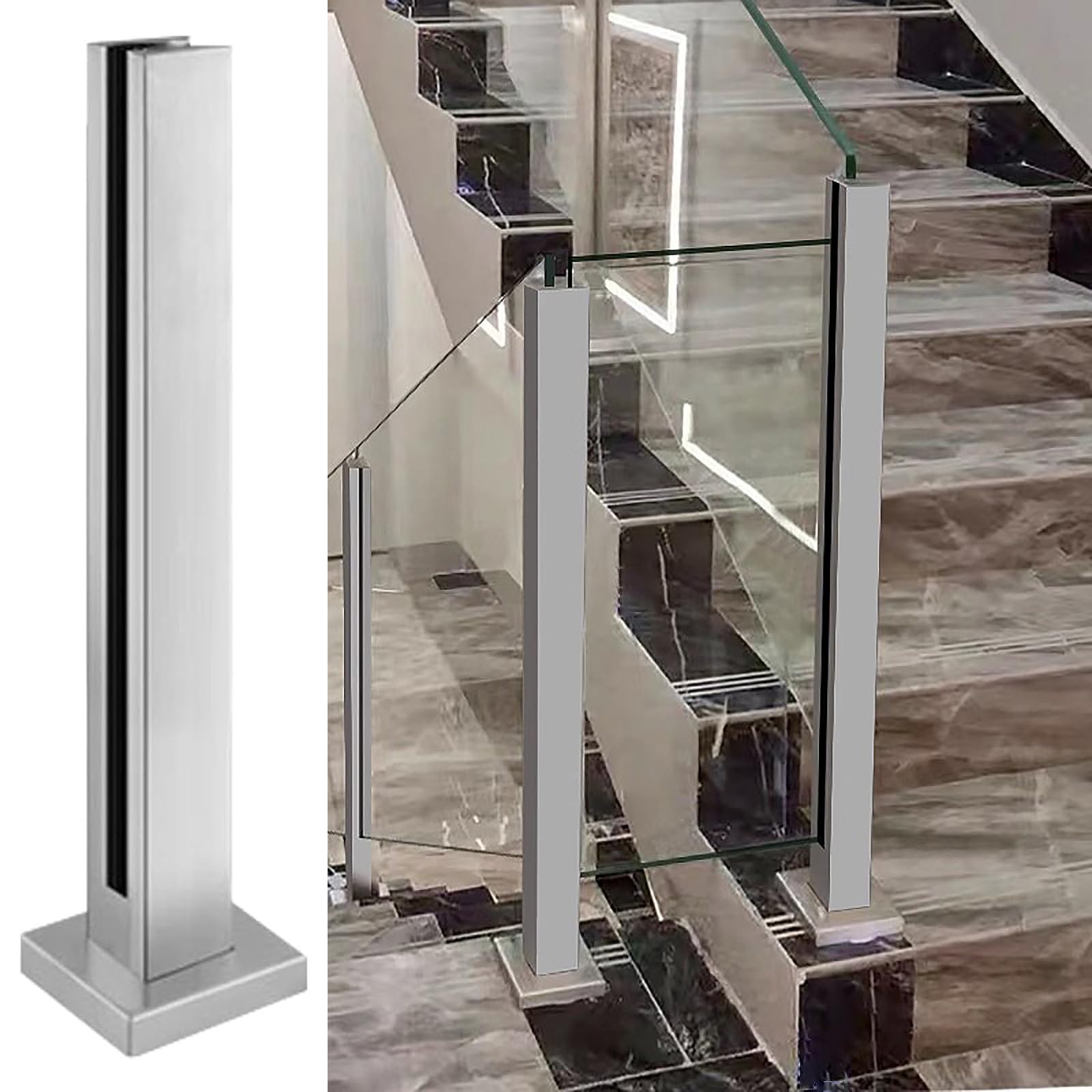 DFGHNBVC Glass Railing Post With Clamp Bracket For Balustrade Installation On Steps And Decks,Mid Post-95Cm/37.4In
