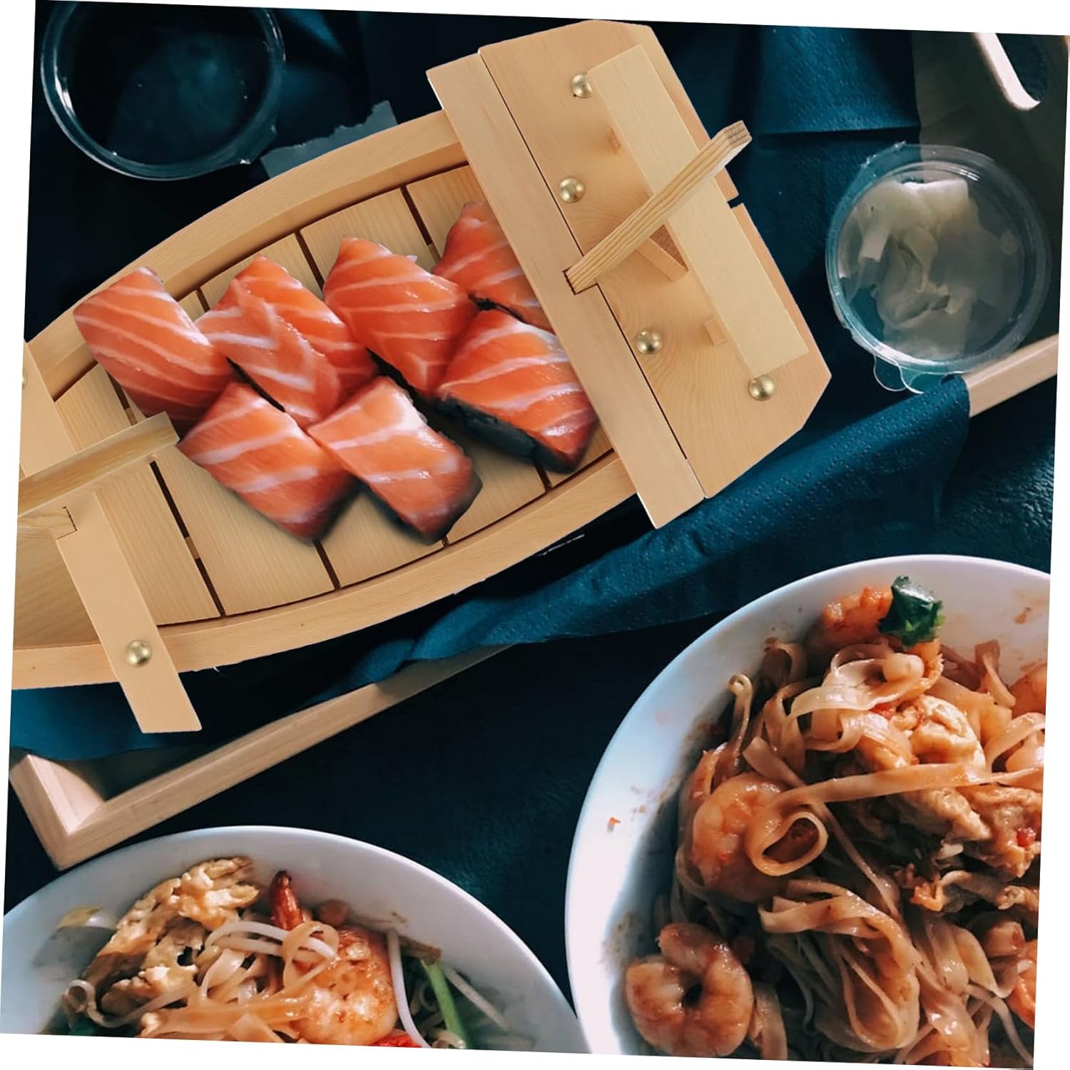 KOCKSHION シー木製寿司船型プレート シンプルでスリッシュな盛り付けに 寿司や刺身の展示になサービングトレイ 業務用 家用