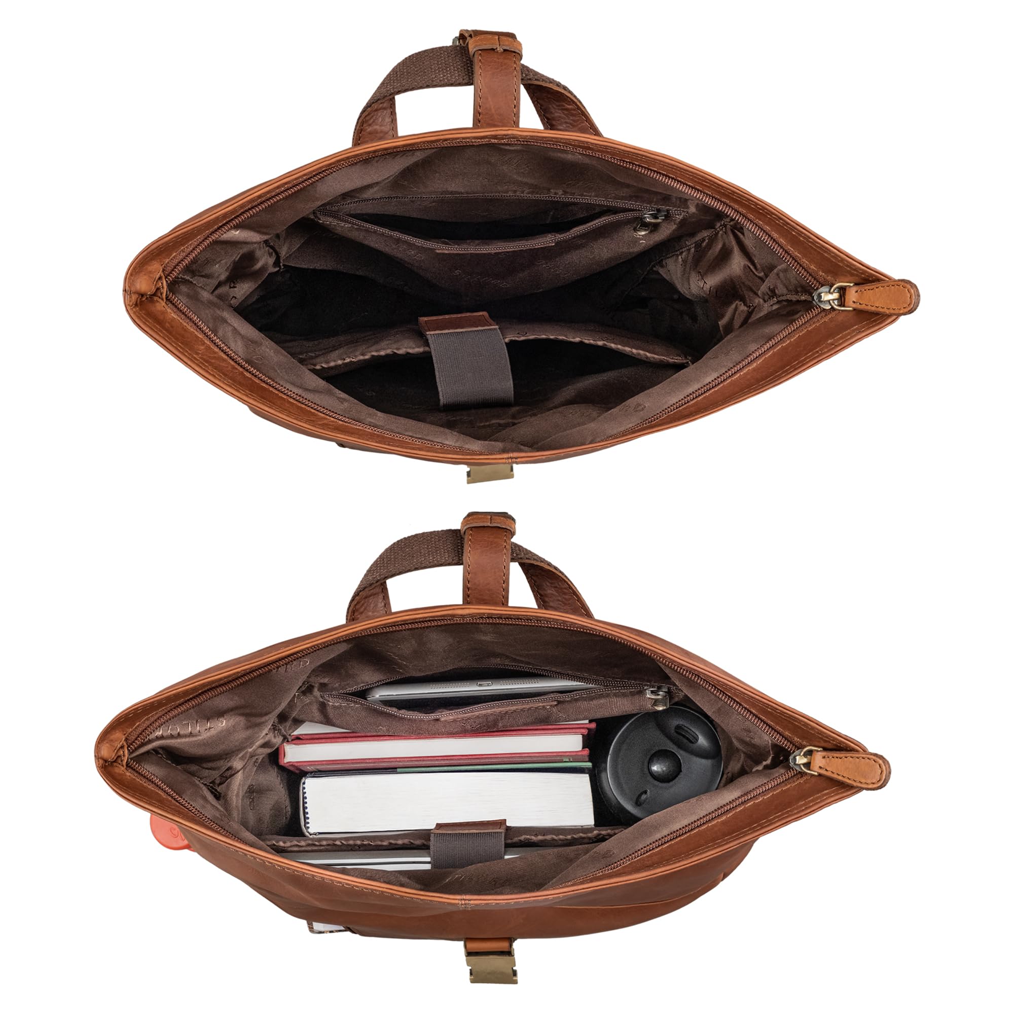 STILORD Harriet Mochila Roll Top de Cuero para Bicicleta y Bandolera Portátil 15,6-17 Pulgadas Grande Daypack de Viaje de Piel Genuina Color:Cognac-marrón