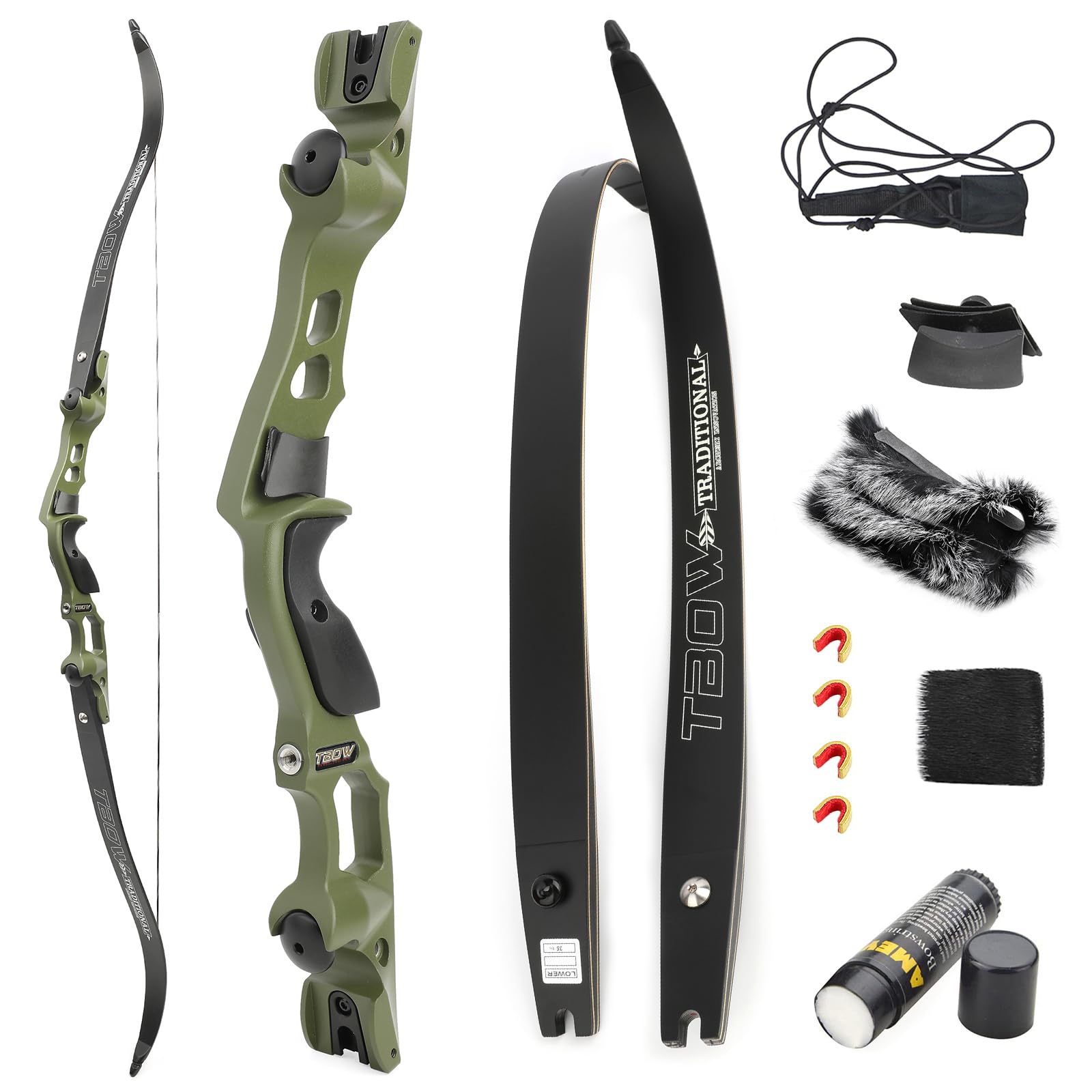 SHARROW 62 inch ILF Recurve Bow with Gordon Limbs 25-60Lbs American Hunting Bow Aluminum Alloy Riser Right Handed for Adult Archery Competition Athletic (Set 1/Military Green, 25lbs)