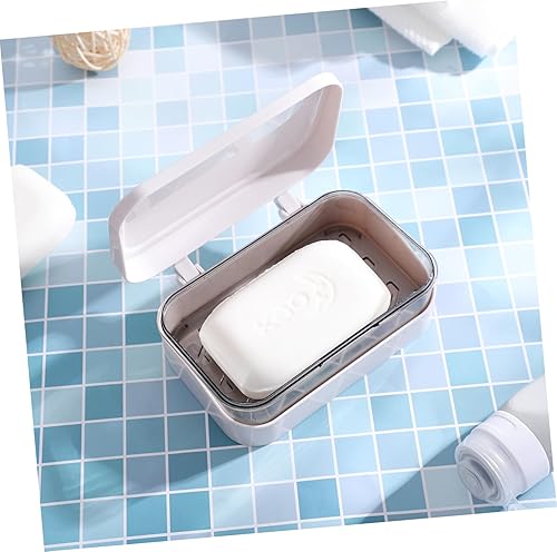 Miniatura 4 de Cabilock Soporte para jabón de viaje jabonera de plástico con tapa para baño color blanco