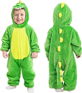 Combinaison Dinosaure Bébé Enfant Flanelle Douce Capuche, Pyjama Déguisement Halloween Noël Anniversaire, Double Fermeture Éclair Pratique, Facile à Laver