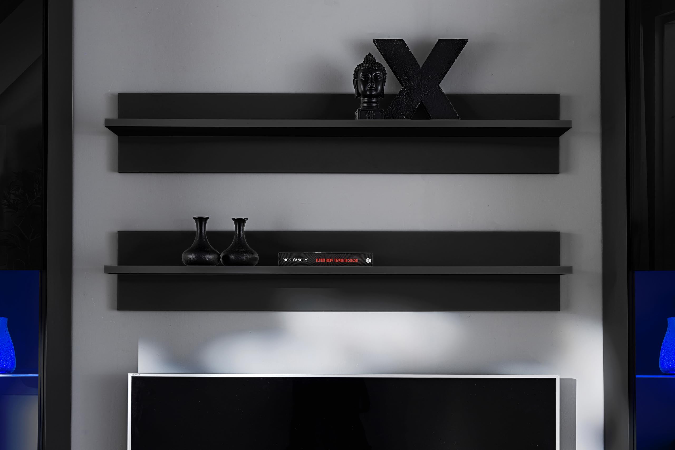 Komodee Wohnwand TV Varallo A2 Schwarz/Schwarz 200x195x45 cm