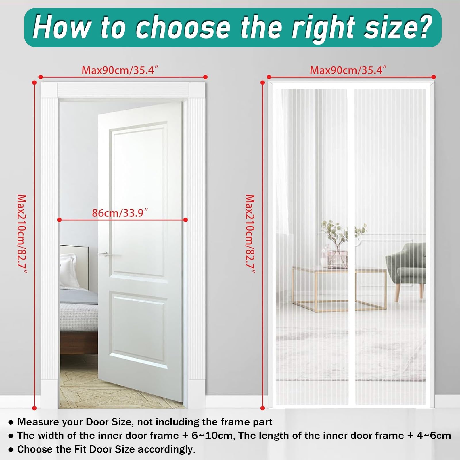 Mosquitera Puerta Magnética 215 x 158 cm Mantiene El Aire Fresco Dentro y Los Bichos Fuera Cortina Protección Contra Insectos para Puertas Puerta Del Balcón, Patio, Blanco