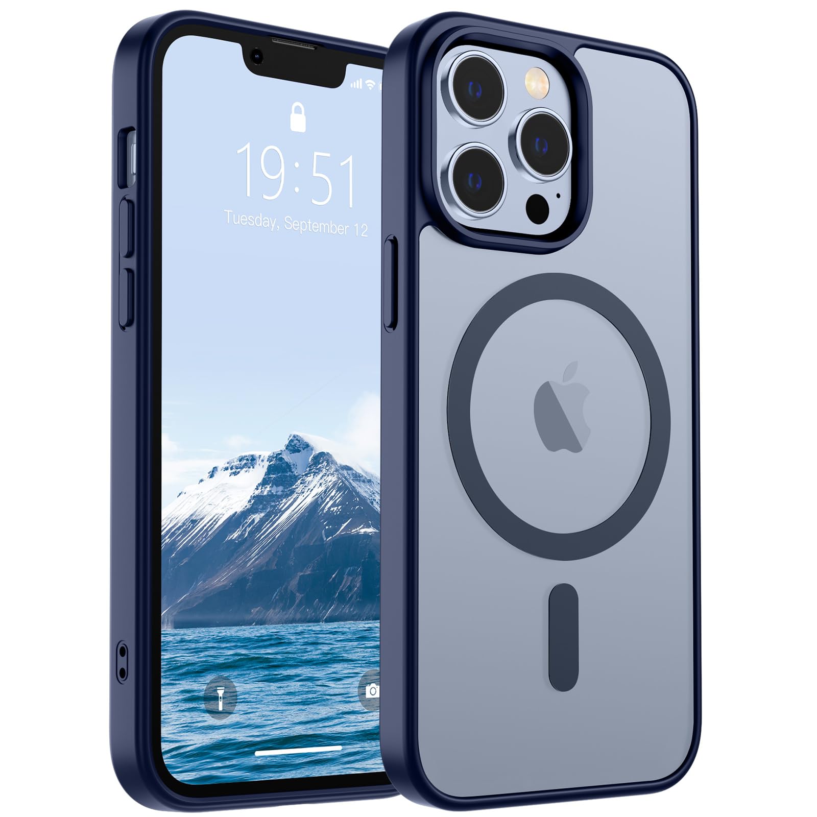 SUPFINE Magnetic for iPhone 13 Pro Max Case (Compatible with MagSafe) (Military Grade Drop Protection) Translucent Matte Shockproof Phone Case,Navy Blue