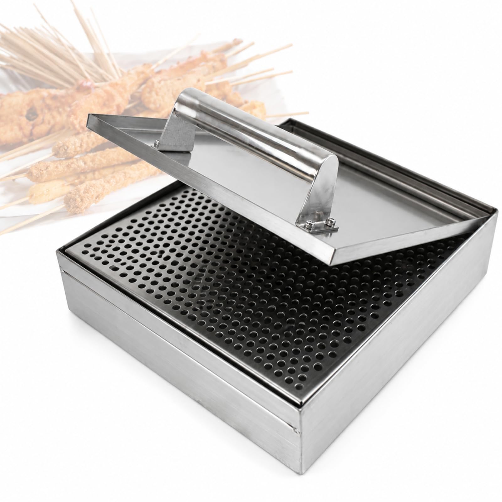 Bandeja Prensadora De Aceite Para Barbacoa, Cesta Para Parrilla De Exterior, Caja Trituradora De Carne De Acero Inoxidable Reforzado Para Pescado, Verduras Y Brochetas Null Small