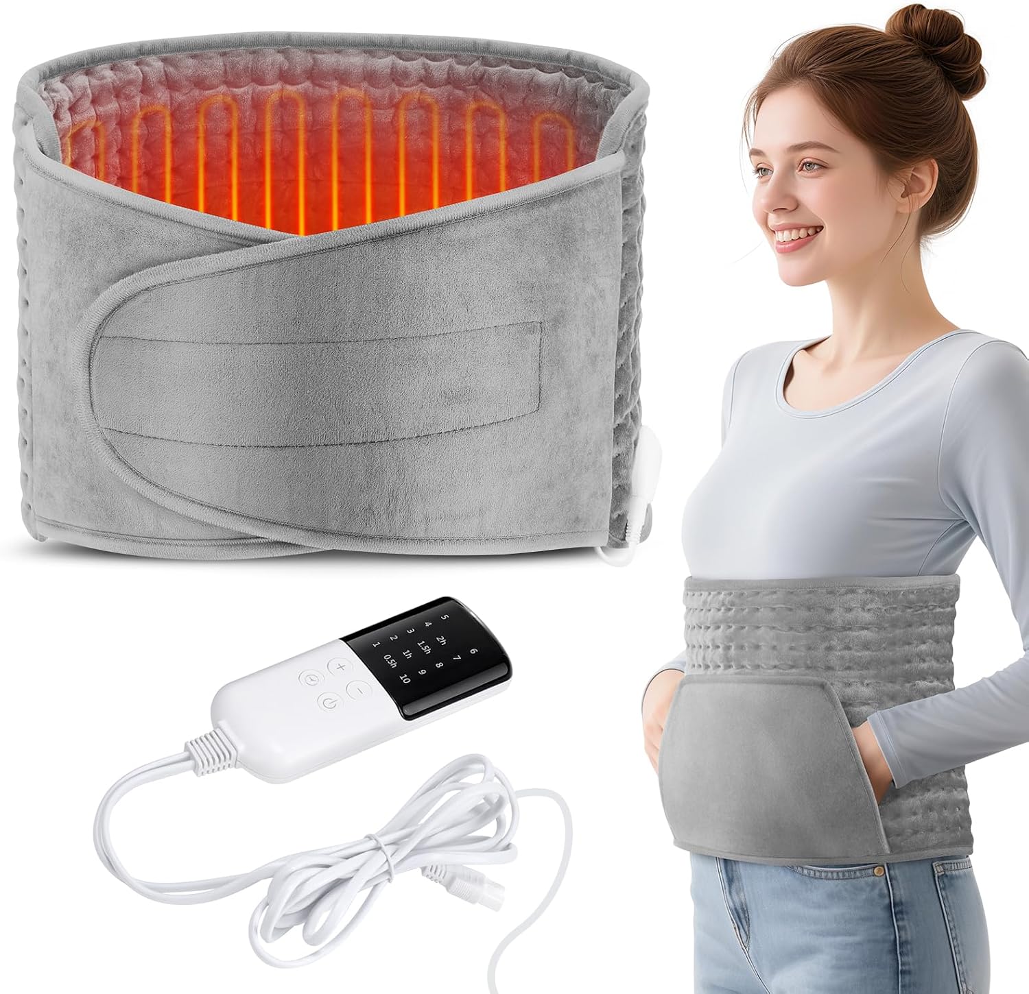 Heated pad with hand pocket and waist wrap