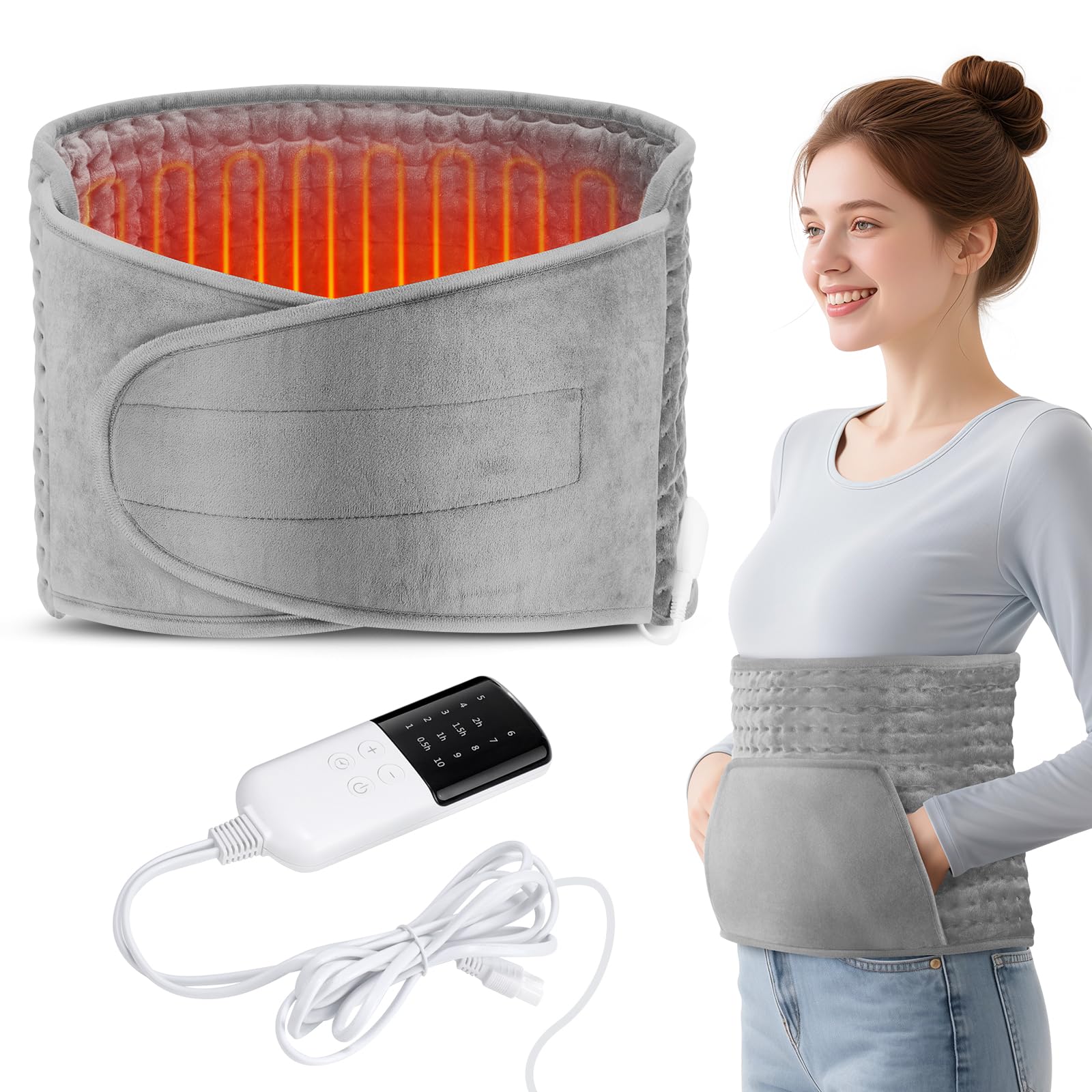 Coperta elettrica contro il mal di schiena, 30 x 120 cm cuscino termico per dolori di regolazione, pad riscaldante per schiena, 10 livelli di calore, 4 timer, funzione di riscaldamento rapido,