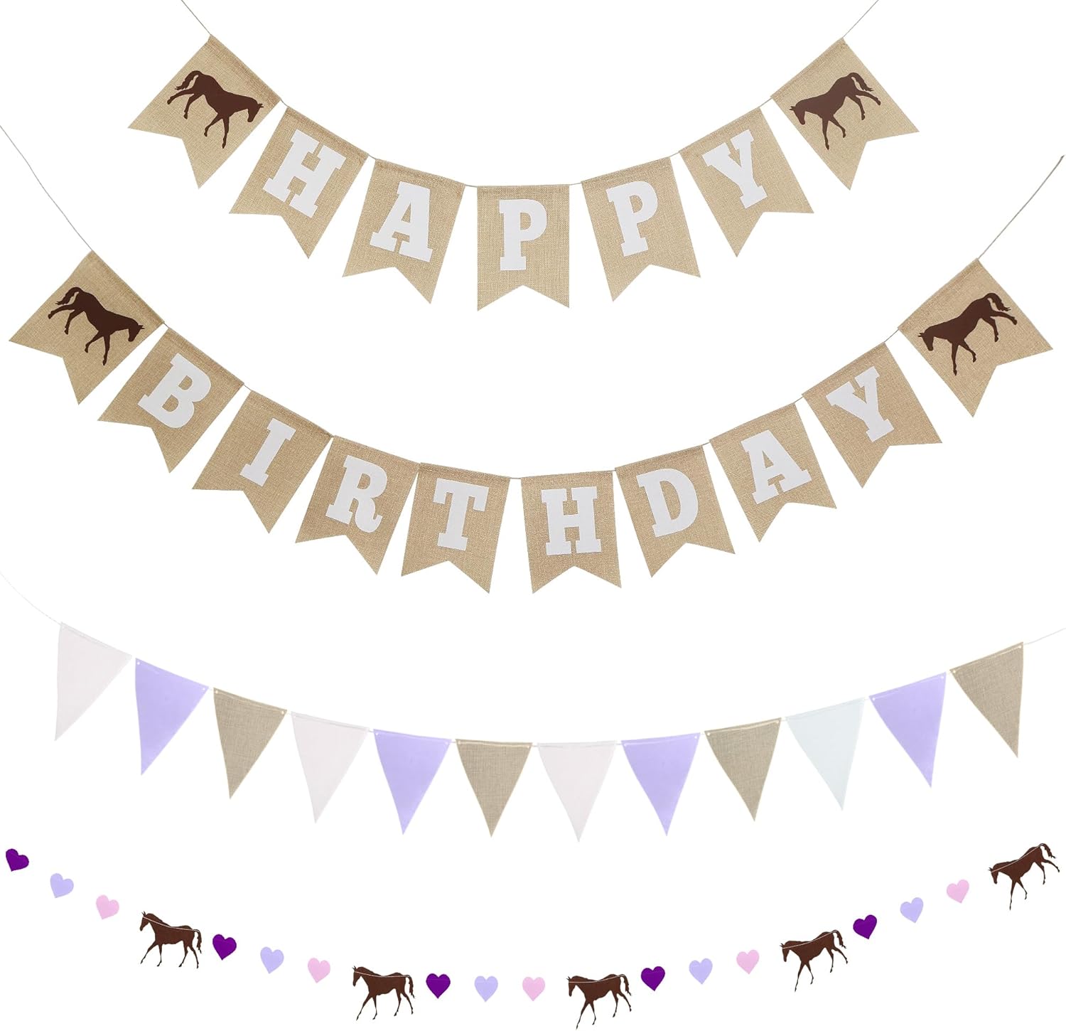 Horse Birthday Decorations – Happy Birthday Burlap Banner – Felt Horse Garland and Pennant Banner – Western Party Decorations - Horse Party Supplies