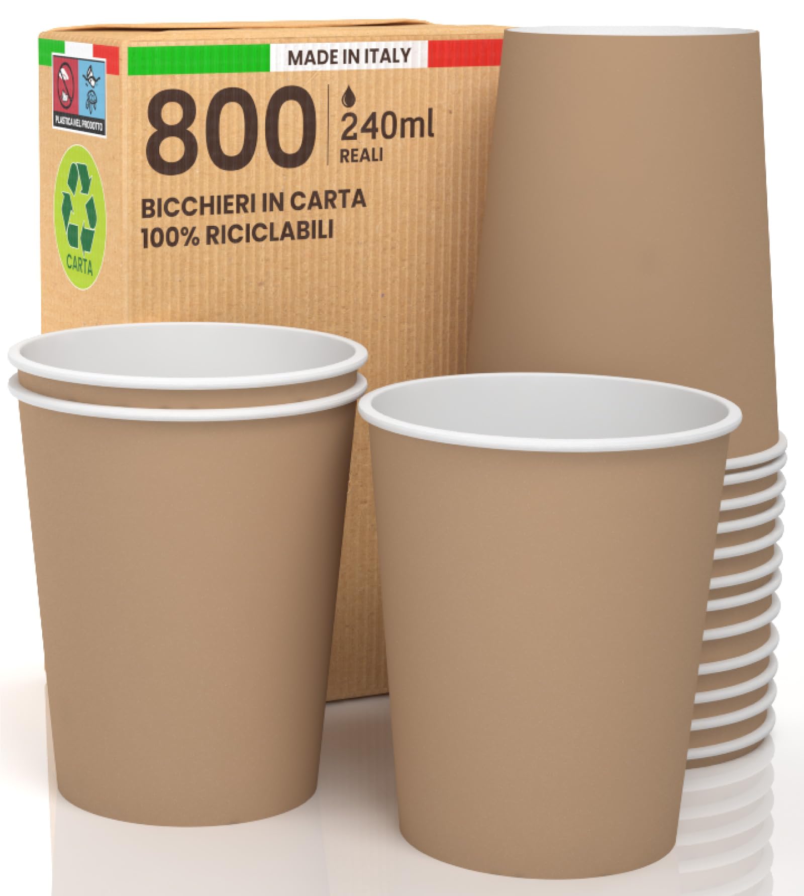 800 Kolor Hawana 240ml Ekologiczne Biodegradowalne Jednorazowe Made in Italy Asporto Ciepłe Napoje Woda - wyprodukowane i pakowane we Włoszech