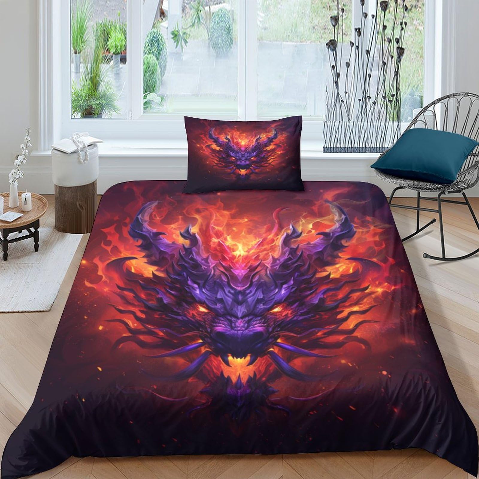 Parure de lit dragon 3 pièces microfibre housse couette 135x200