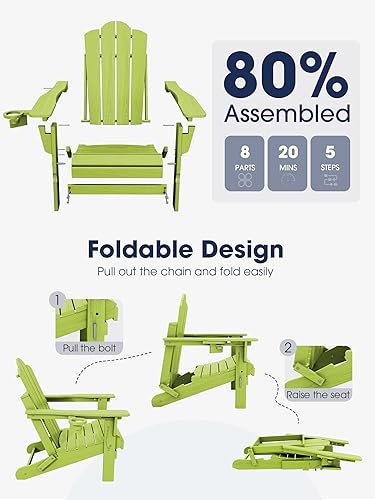 Miniatura 6 de KINGYES Juego de 2 sillas Adirondack plegables ajustables, sillas Adirondack reclinables de 3 posiciones con soporte para tazas, polietileno de alta