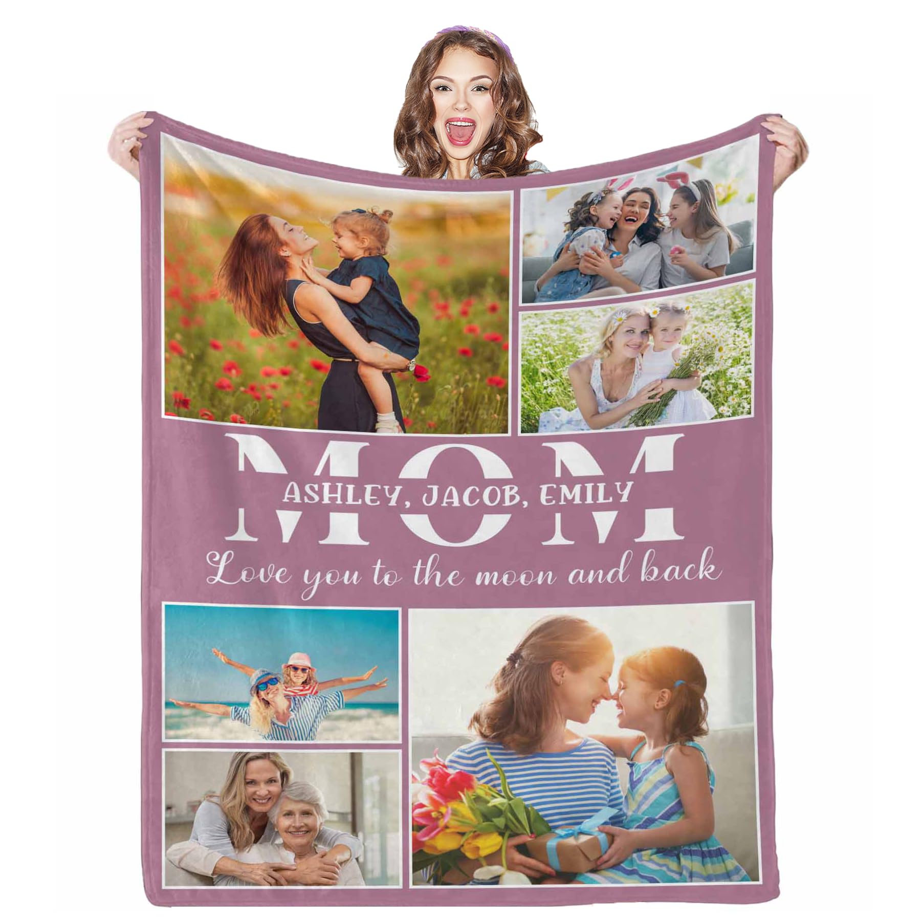AOFUN Personalized Blanket for Mom Personalized Picture Blankets Mom Blanket from Daughter, I Love You Mom Blanket Custom Blanket with Photos, 8 Sizes