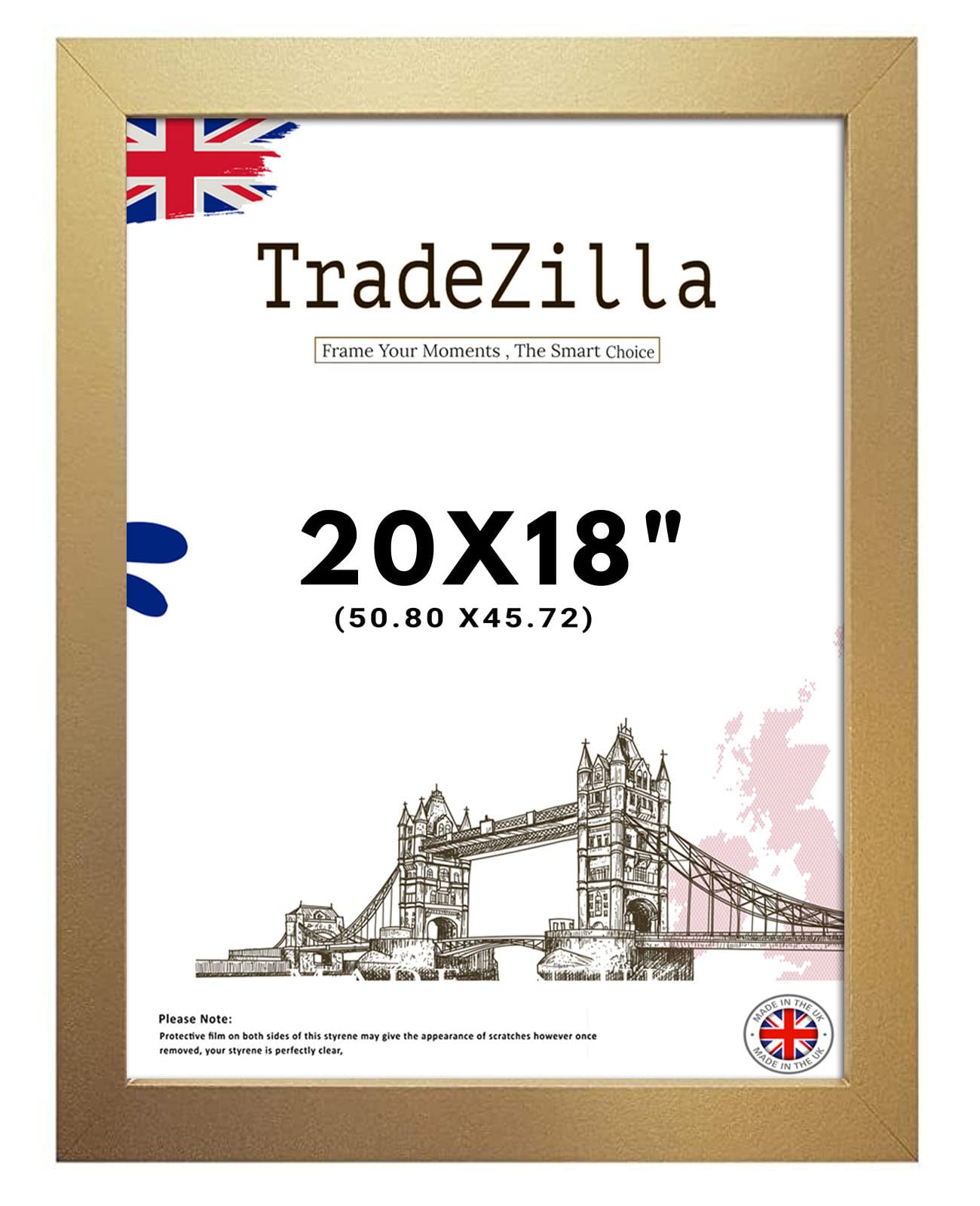 TradeZilla Modern Thin style Gold 20X18 (50.80X45.72 CM) Poster Frame –Various Sizes Solid MDF Wood- Use for Movie Poster/Photo/Picture Frame - For Wall Gallery, Artworks, Home Decor (Gold)