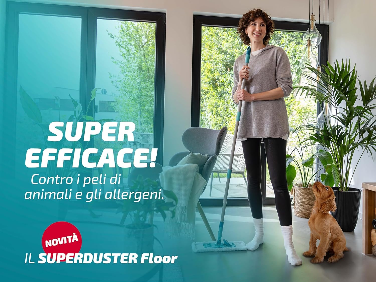 Leifheit Mop per la Polvere SUPERDUSTER Floor, 100% Microfibra | Lavabile fino a 100 volte a 40 °C, snodo 360°, larghezza 38 cm, manico 148 cm, compatibile con Click System e POWER CLEAN