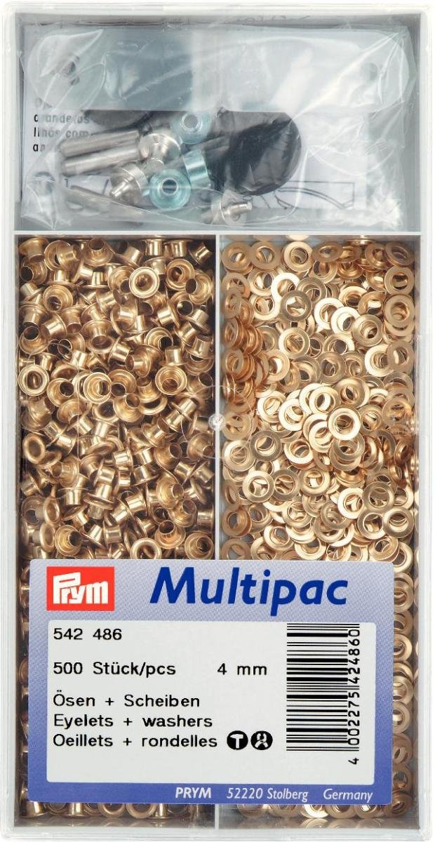 Prym 542486 Ösen und Scheiben MS 4,0 mm goldfarbig