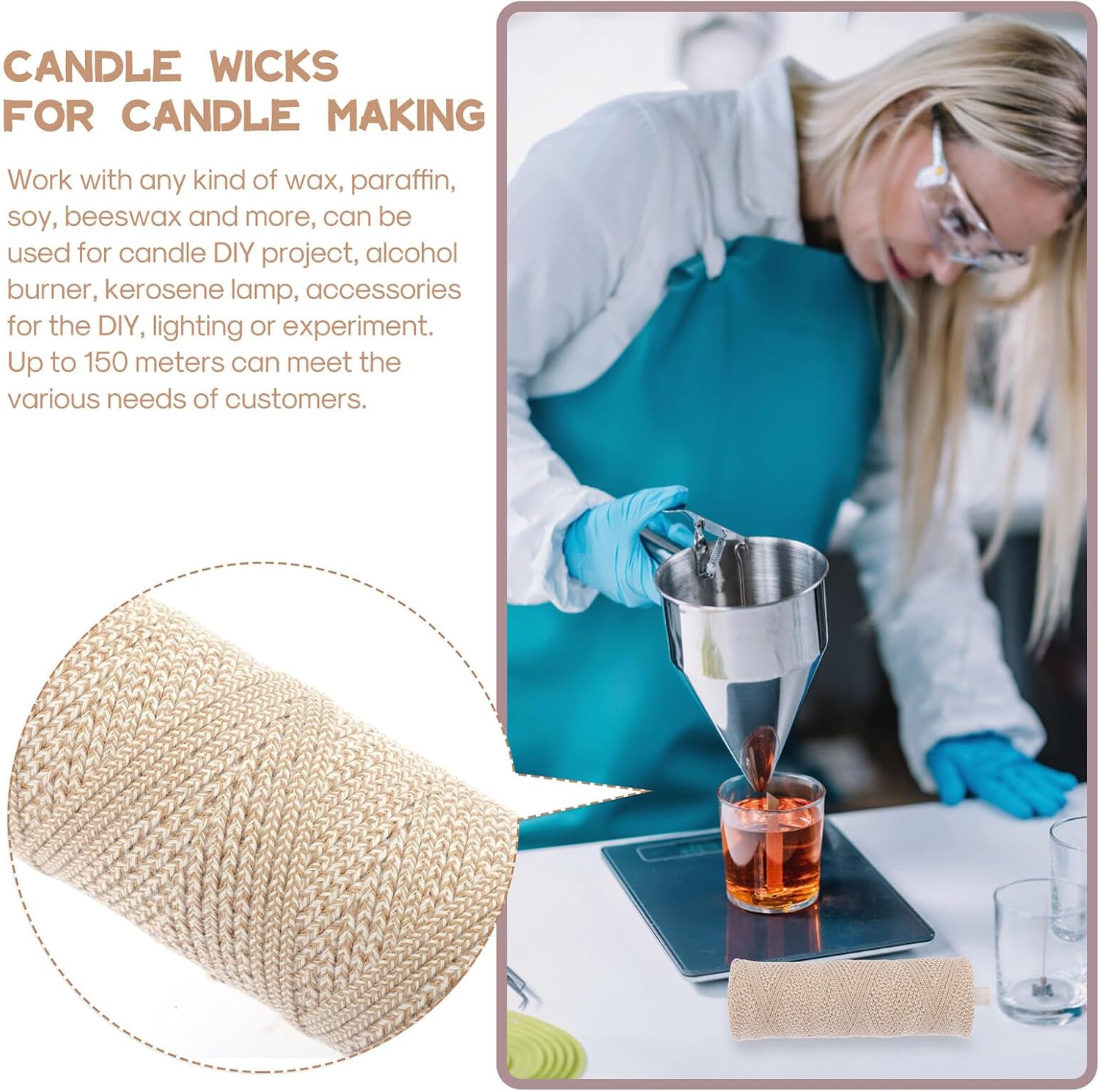 ABOOFAN Candle Wicks for Candle Making Cotton Wick Compatible with Paraffin Beeswax More for Pillar Taper Non-Smoking Easy to Cut