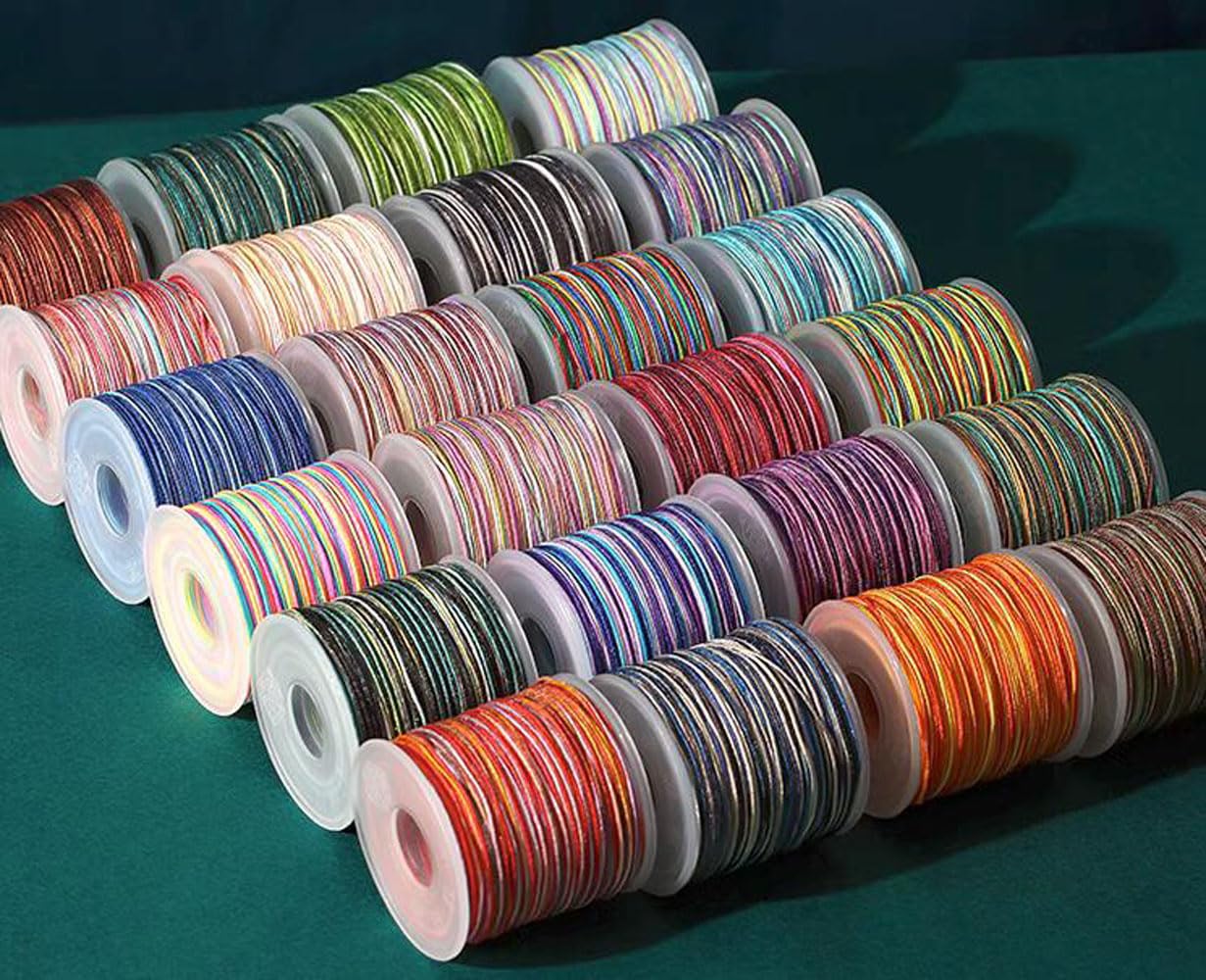 Hilo para enfilar, Braided Nylon Beading Cord Gradient Chinese Knotting Rattail Macrame Thread String Roll for Jewelry Making Beading Macramé Wrapping Supplies DIY Crafts(29)