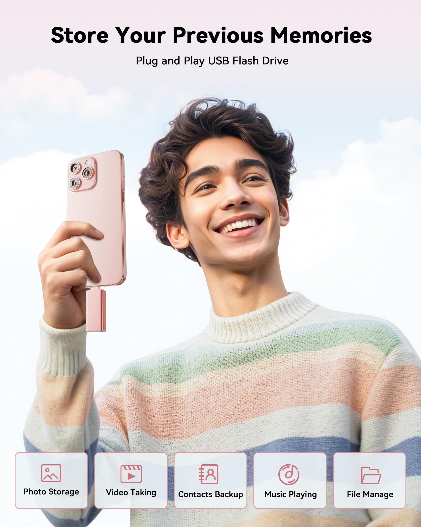 Chiavetta USB 3 in 1 certificata MFi per archiviazione di foto e video (rosa)