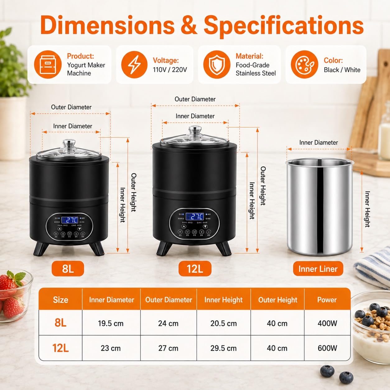 VZXATYOP Yogurtera con Temporizador, Incubadora De Fermentación De 8L/12L