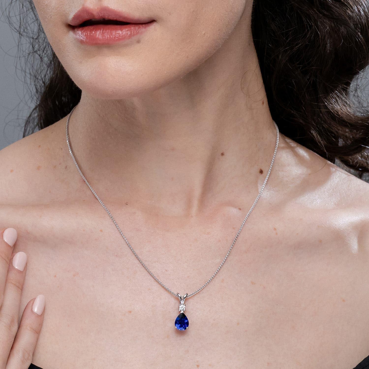 Angara Lab Grown Blue Sapphire Solitaire Pendant for Women | Prong-Set Blue Sapphire Teardrop Pendant in 14K Solid Gold/Silver/Platinum With 18" Chain | September Birthday, Gemstone Jewelry Gift - Image 3