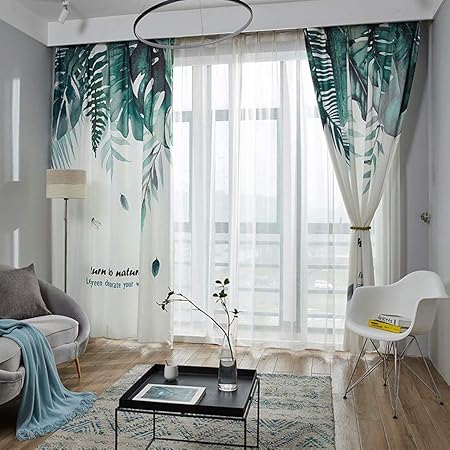 Amazon カーテン 北欧 遮光 個性 おしゃれ 遮像 綿麻 緑リーフ柄 植物 2枚組み フック付き レール適用 洗える タッセル付き 新築祝い リビング 子供部屋 書斎 ベランダ 掃き出し窓 出窓 腰窓 オーダー可 洗濯可能 新生活 100cm 178cm 2枚 Yudsuki カーテン オンライン通販
