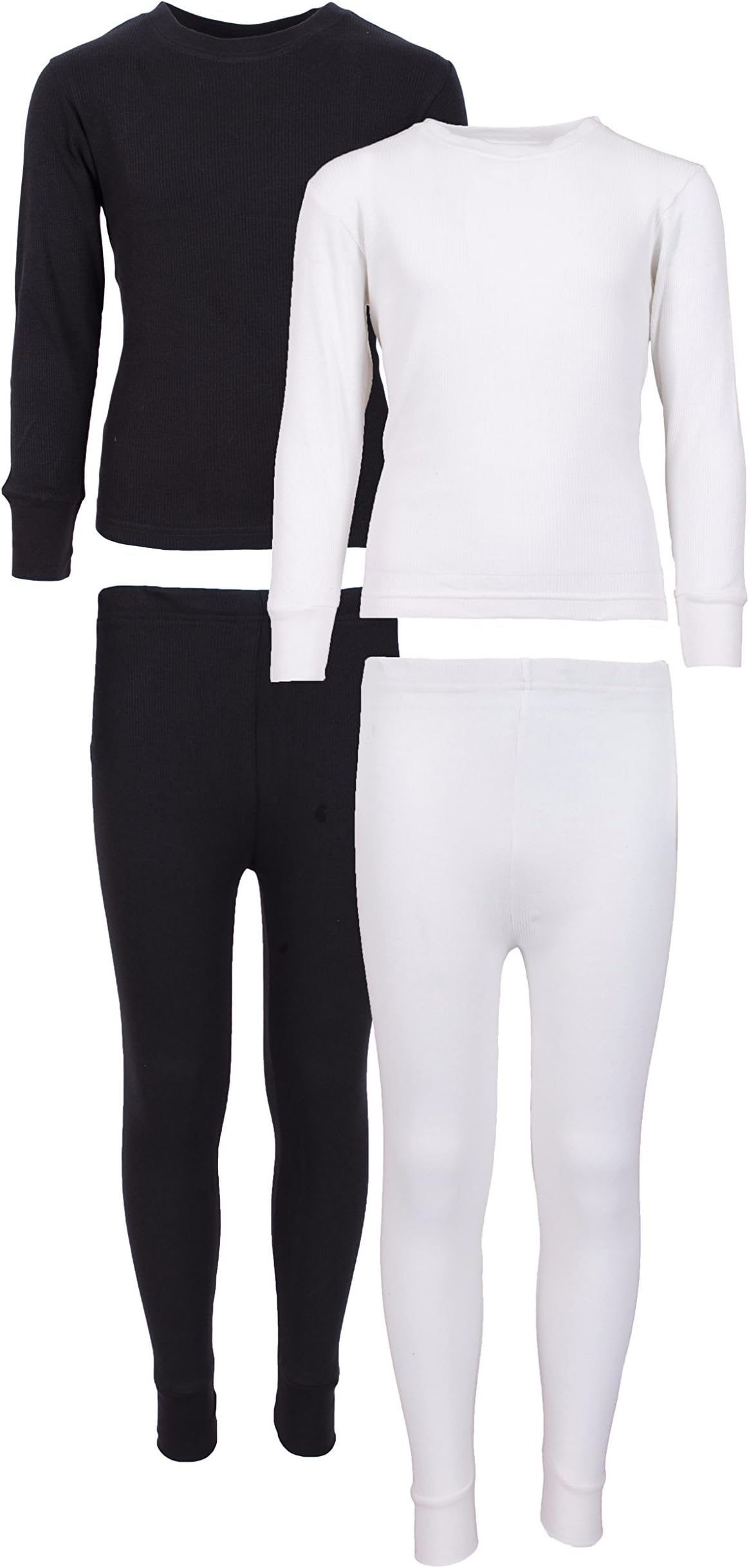 Boys Thermal Underwear Set - 4 Piece Crewneck Waffle Knit Thermal Shirt Top and Long Johns for Kids (2T-18)
