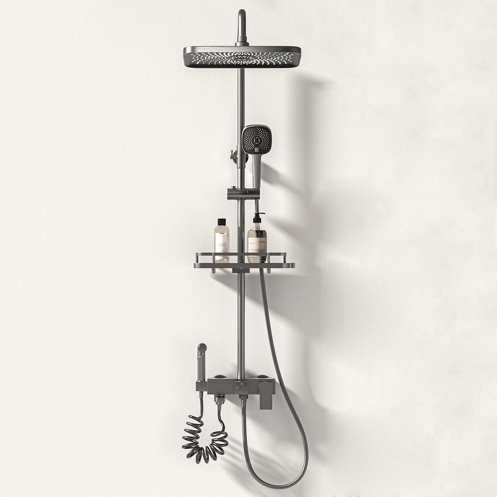 GLJTUO Shower system, Bathroom Shower Faucet Set grey Shower System Wall Mounted Shower Faucet Set Three modes Single Handle Brass Shower Head Kit, grey