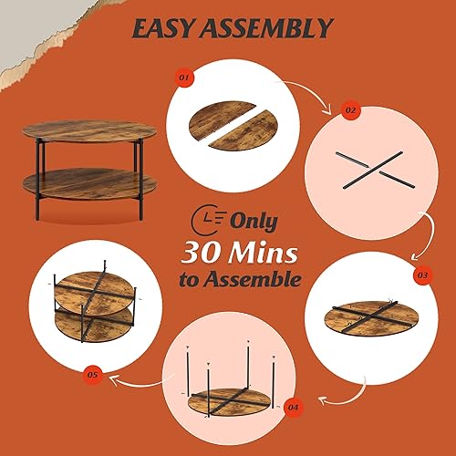 Miniatura 8 de WLIVE Mesa auxiliar redonda, mesa de centro pequeña de 32.6 pulgadas con estante de almacenamiento, mesa central de madera circular de 2 niveles