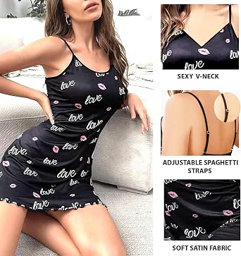 Satin silk Nightgown Sleepwear Sexy Babydoll Lingerie Mini Slip Chemise Dress (WS402-P)