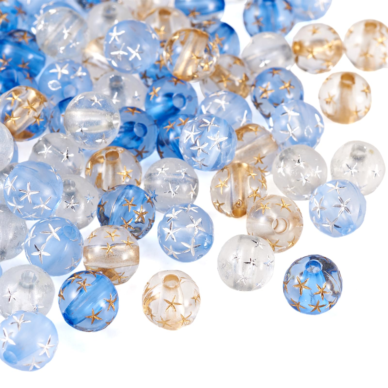 Bestewelry 80Pcs 8mm Star Resin Beads Transparent Metal Enlaced Star Round Beads Frosted Clear Gold Star Ball Beads for Jewelry Making DIY Crafts Bracelet Necklace