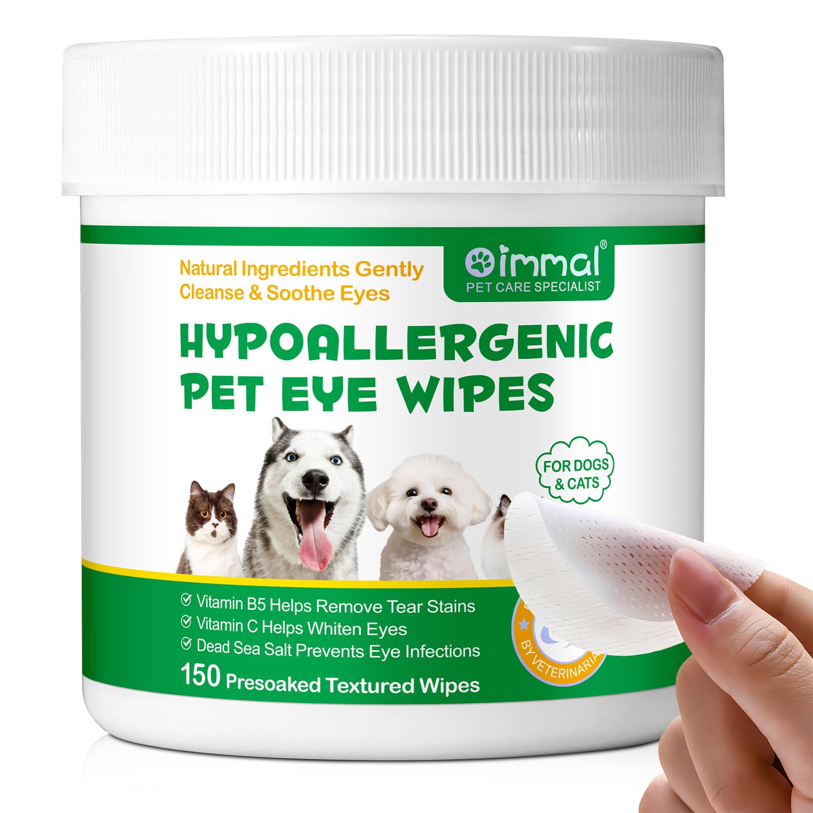 ISUNRISE Eyes Stain Wipes for Dogs &amp; Cats- 150Pcs Ultra Large Capacity, Natural Coconut Oil &amp; Aloe Vera Pet Cleaning，Gently Remove Tear Stain，Eye Debris, Discharge, Mucus Secretions, white