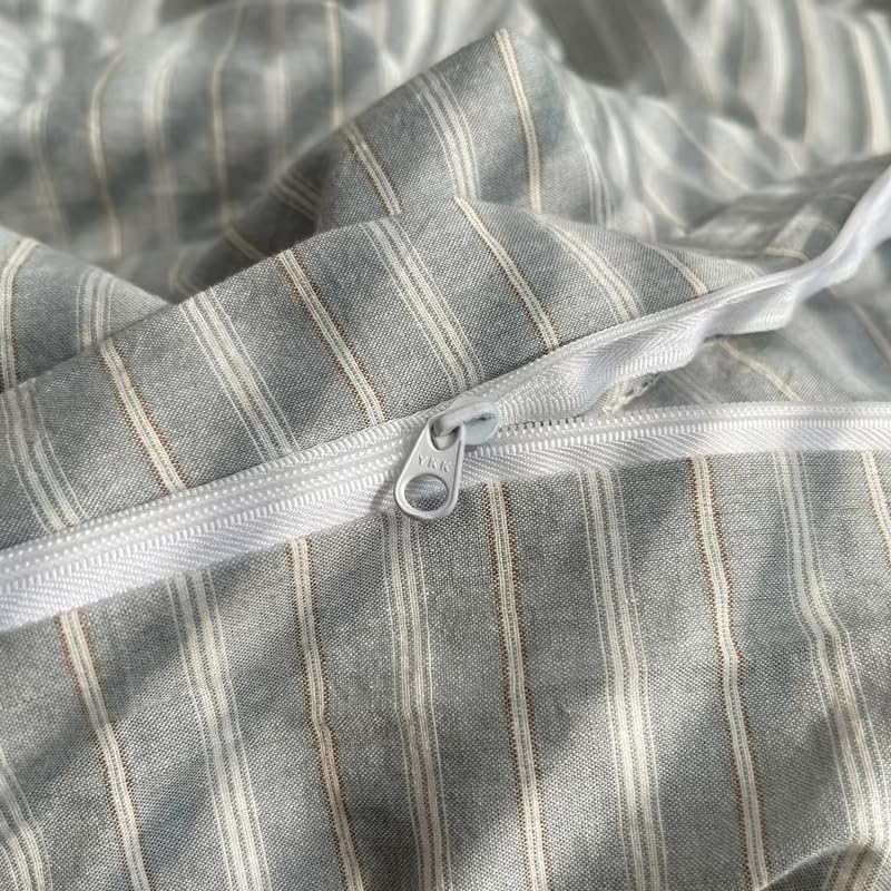 Housse de couette à rayures grises parure de lit 260x240 microfibre - 5