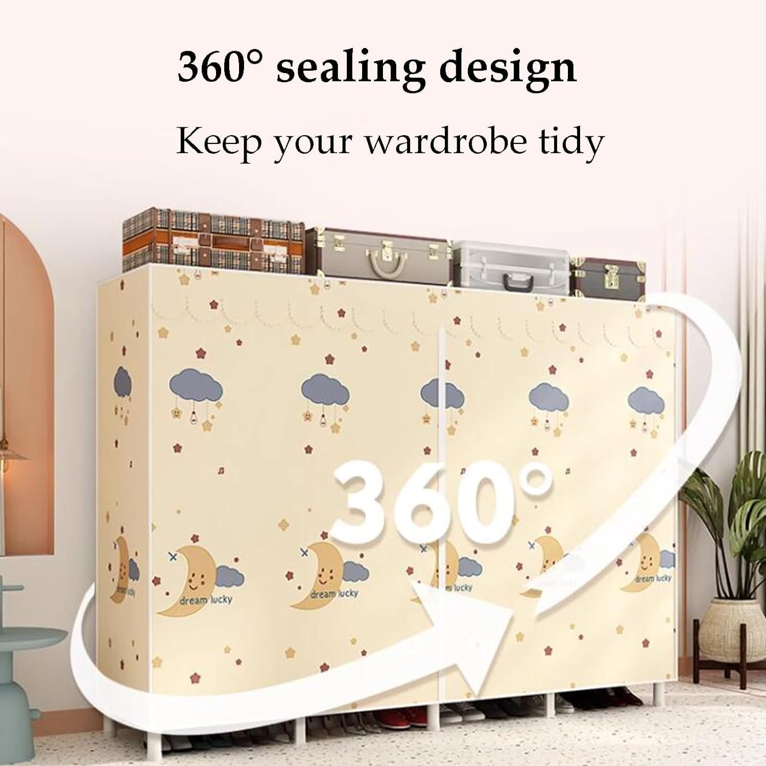 Portable Closet Portable Metal Iron Wardrobe Storage Closet Easy to Assemblev Foldable Wardrobe for Hanging Saves Space Clothes Closet Spacious