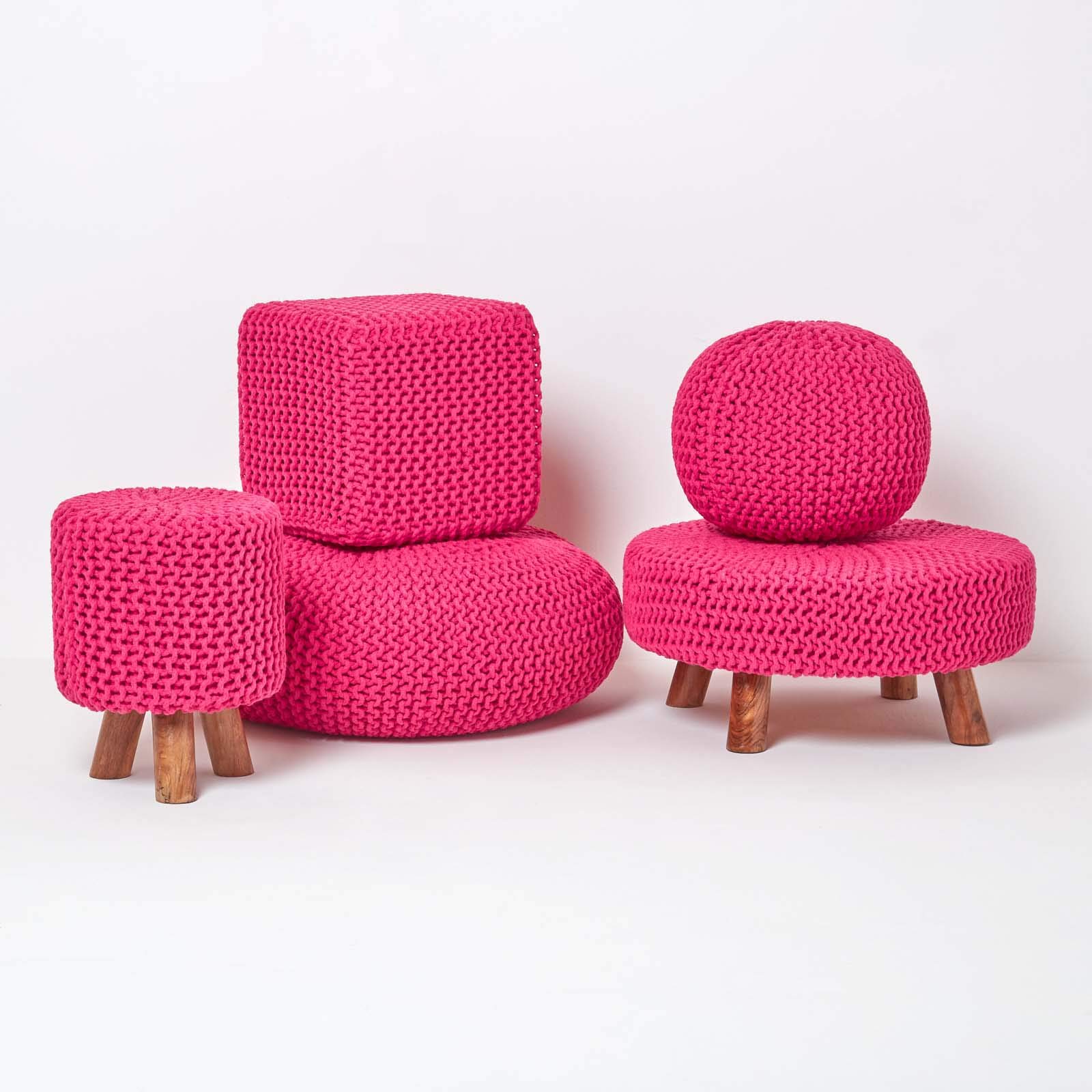 Homescapes Strickpouf Rund – 70 Cm Durchmesser, 23 Cm Hoch, Aus 100% Baumwolle (rosa)