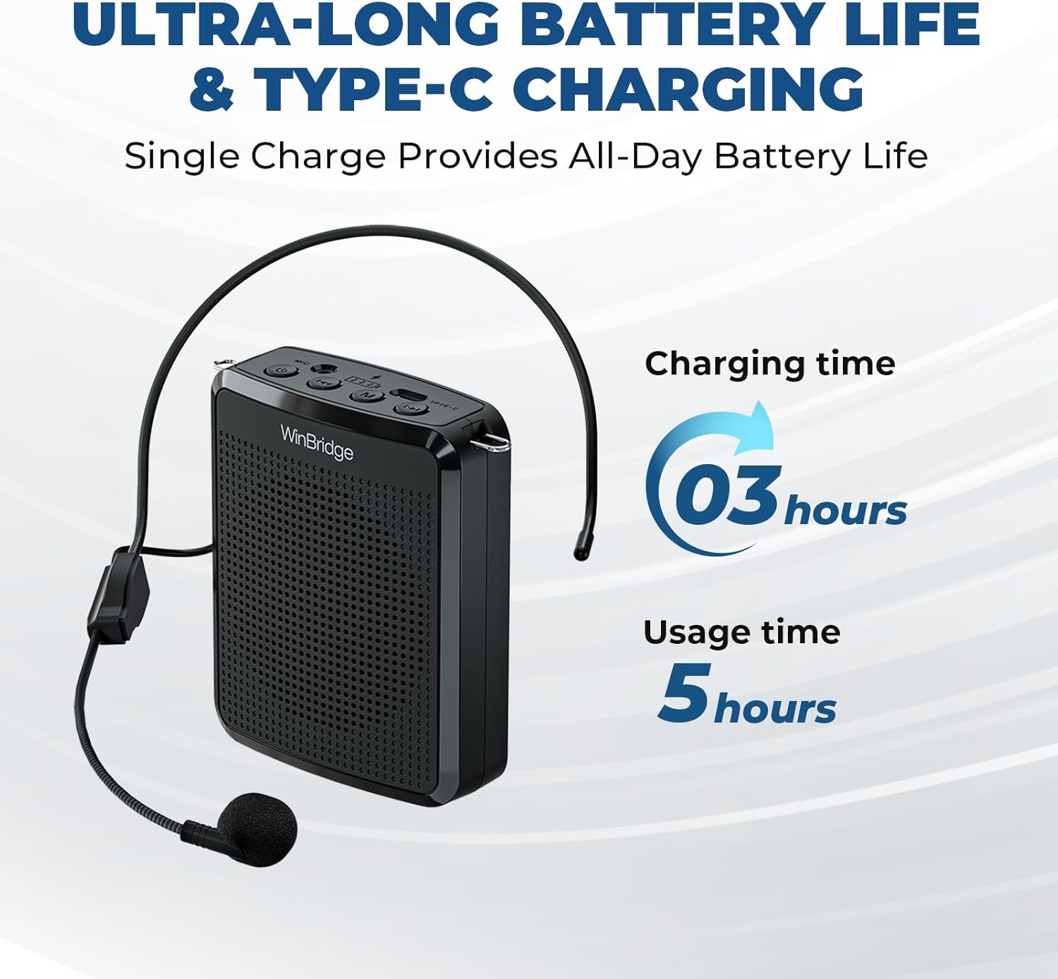 WinBridge Voice Amplifier with Portable Microphone, Teacher Microphone for Classroom,Tour Guide Speaker, Headset Mic for Group Instructor, Megaphone Mic, Clear Sound| No Feedback, WB008 2025 New - Image 3