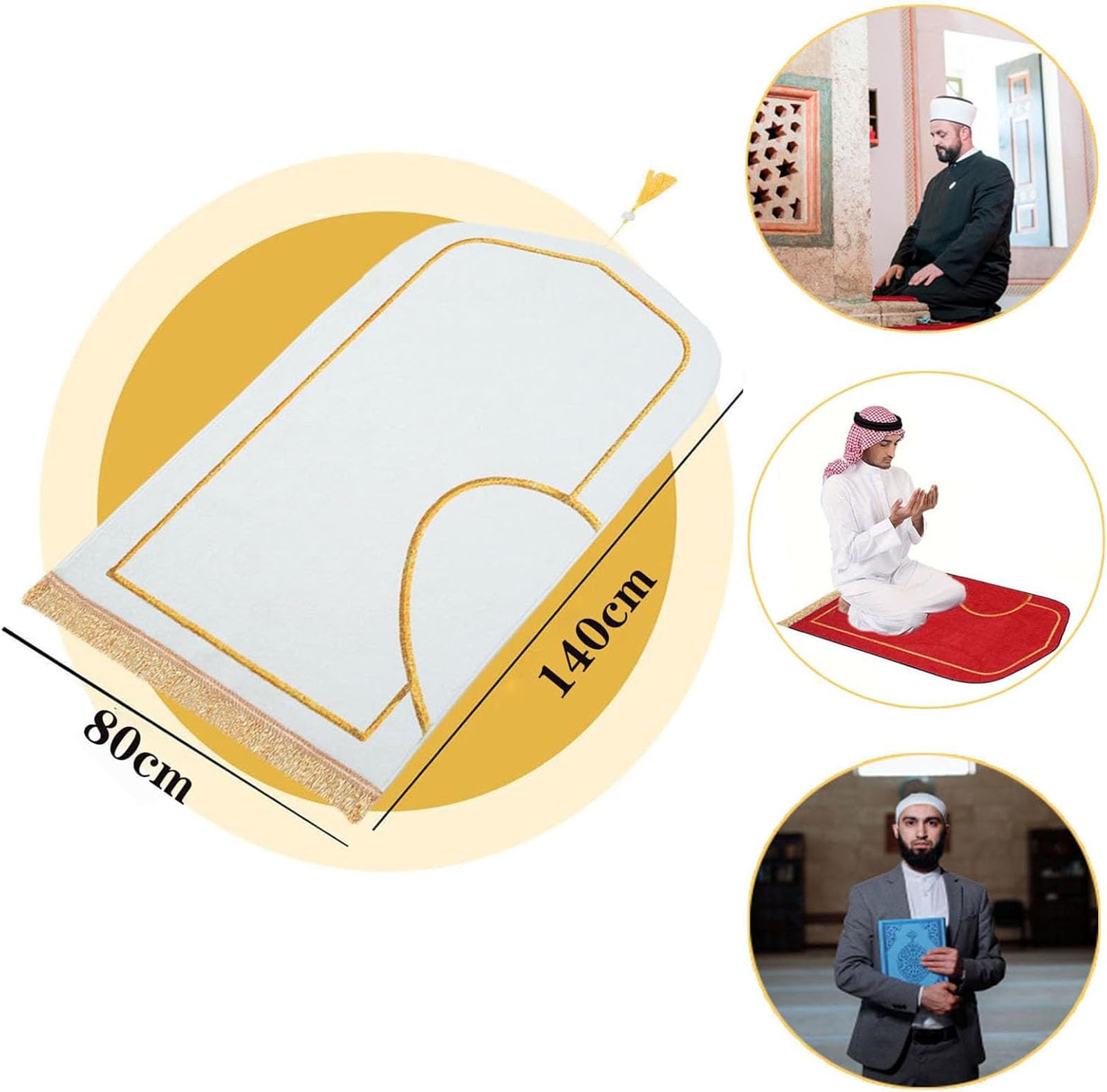 Ensemble de tapis de prière musulmane épais et doux en imitation cachemire pour couples, Ramadan, Aïd, Bayram, cadeau islamique (rouge blanc, 80 x 140 cm)