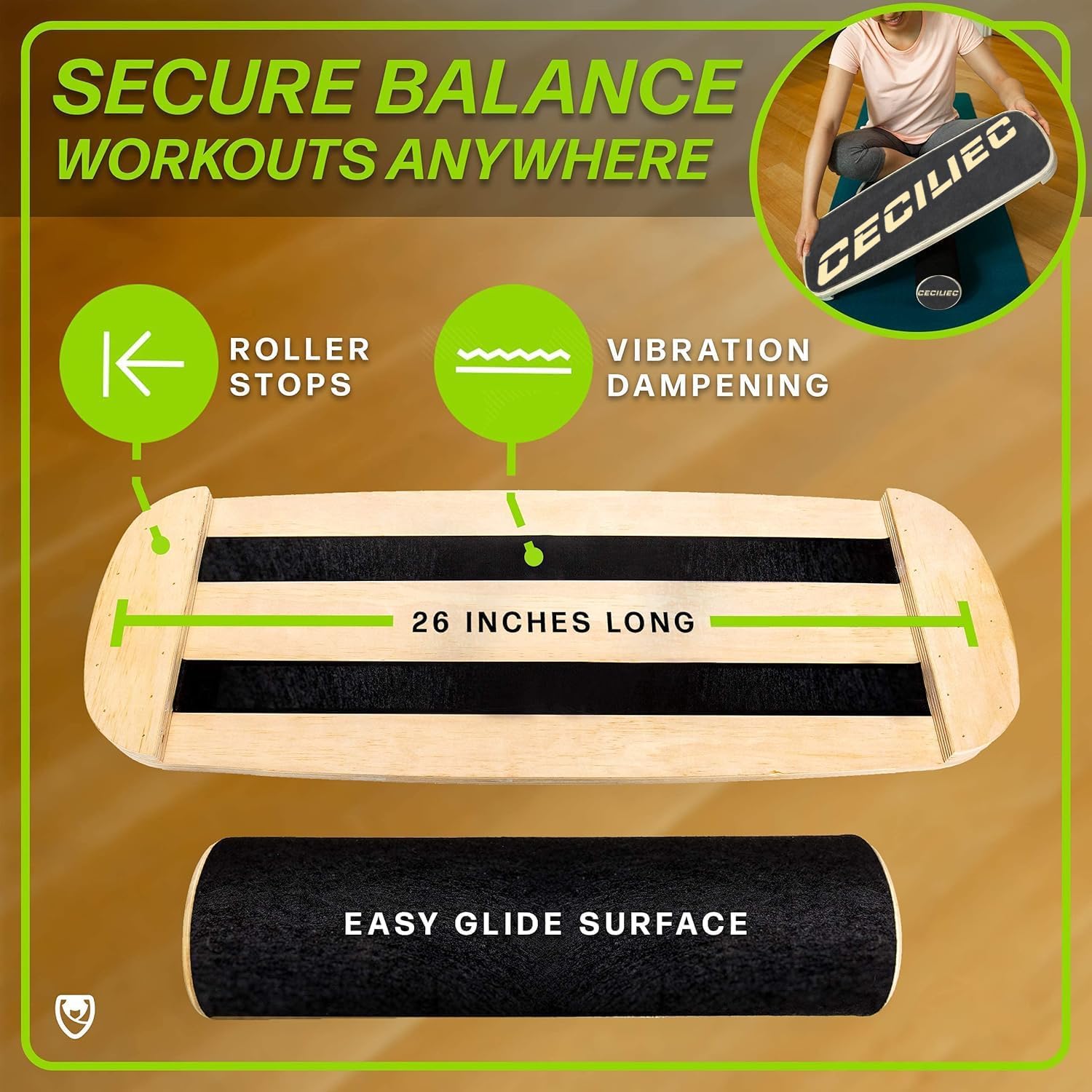Balance Board Trainer, tavola a rullo in legno per esercizi, allenamento atletico e sport da tavola, divertente attrezzatura da allenamento per equilibrio, stabilità e miglioramento della forza del