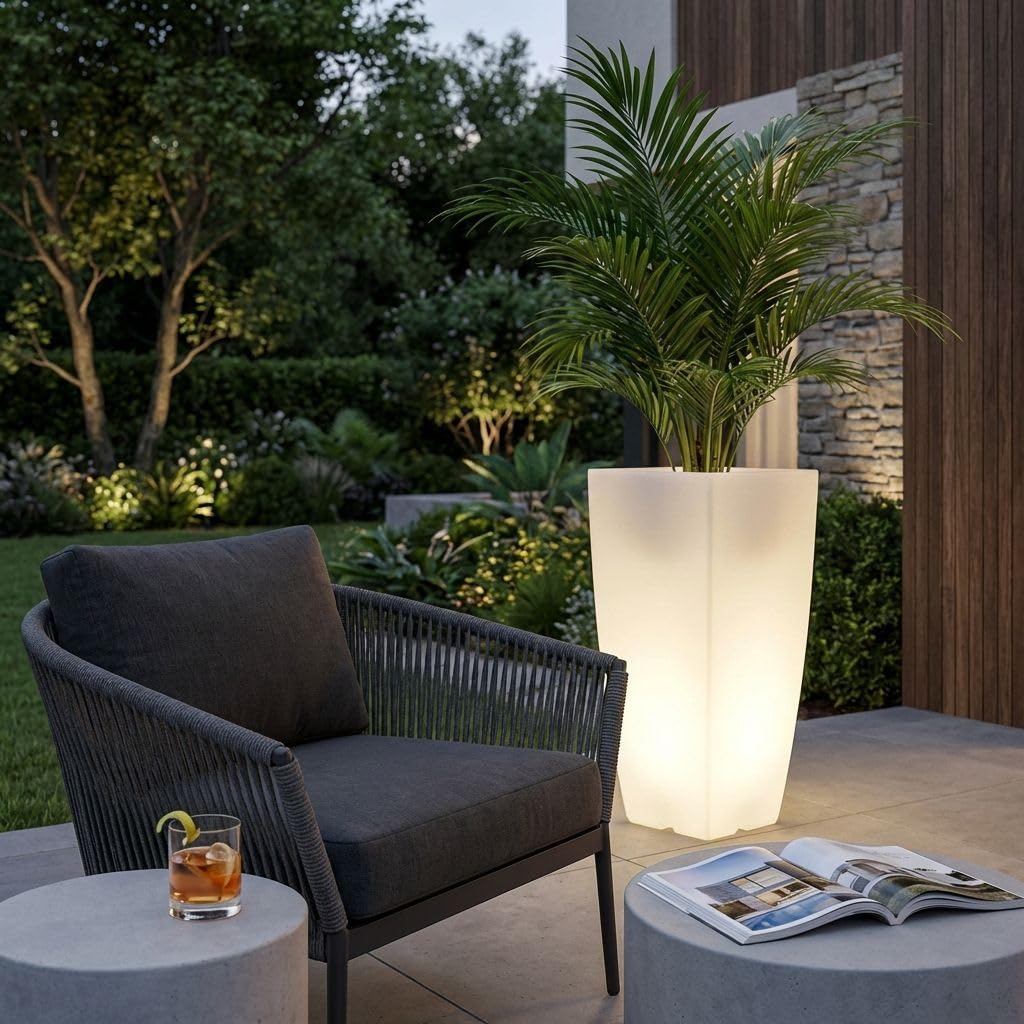 milani home - Vaso Luminoso da Esterno con Luce Bianca, 39 x 39 x 90 cm, per Giardino terrazzo e Ingresso