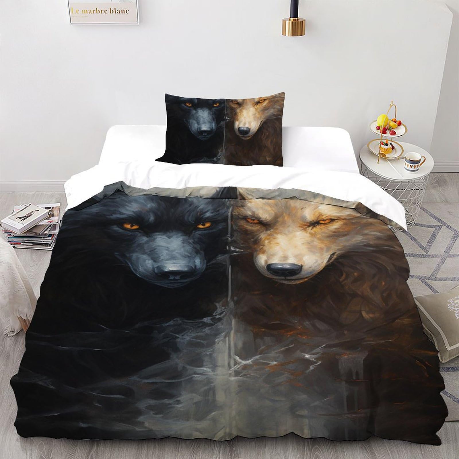 Housse de couette coyote 2 pièces microfibre 135x200 cm avec taie d'oreiller lit simple pour adulte