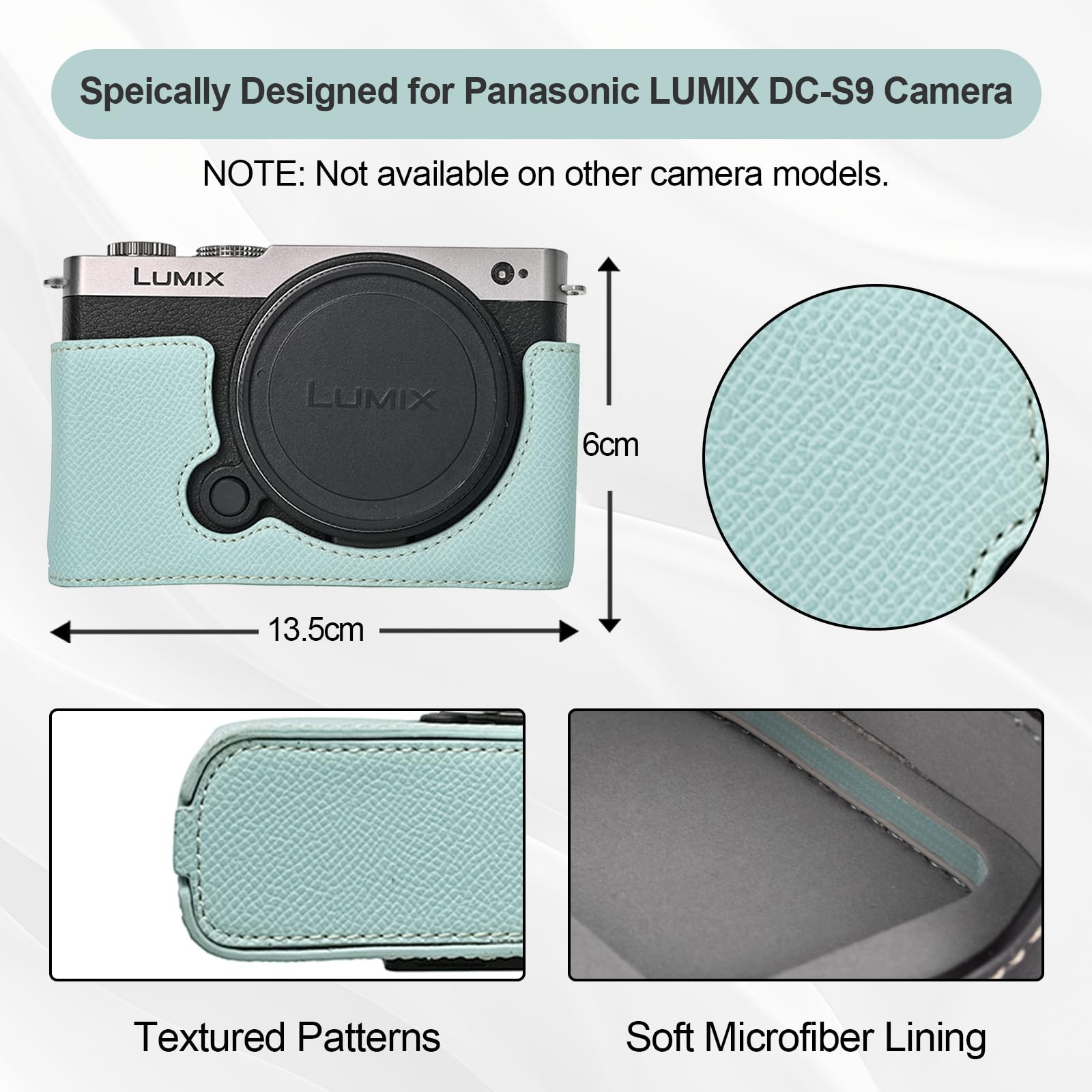 VOVMOEYA Protective Camera Case for Panasonic LUMIX S9,LUMIX DC-S9 Half Case with Soft Microfiber Inner LUMIX S9 Mirrorless Camera Cover Function Well 1/4"-20 Thread Hole Retro PU Texture-Light Blue - Image 2