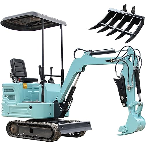 1.4 Tons Mini Excavator with KubotaDiesel Engine,Household Digger with Bucket and Hydraulic Thumb Clamp, Extra Gift Rake, Work for Farm,US in Stock Blue