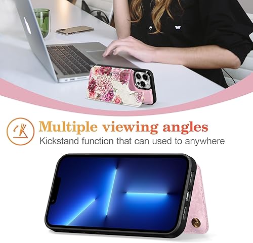 Miniatura 181 de UEEBAI Funda tipo cartera para iPhone 15 Pro Max con tarjetero, cubierta de cuero PU con soporte, bloqueo RFID, doble cierre magnético, relieve de